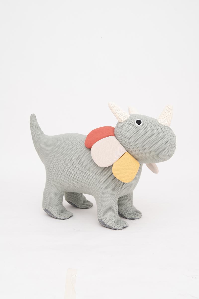 Dino Stuffed Animal Cotton Green White 3