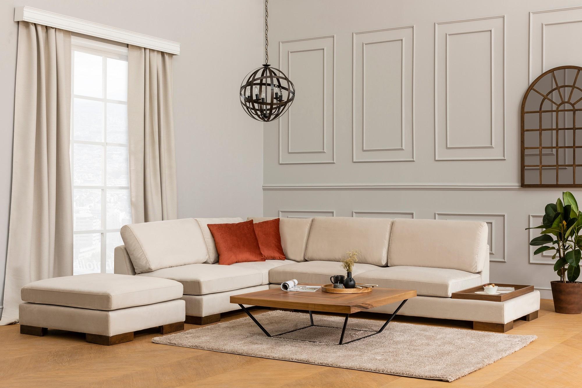 Tulip corner sofa left with ottoman beige 0