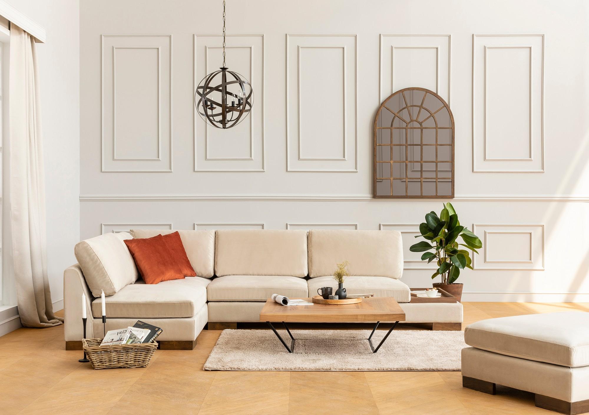 Tulip corner sofa left with ottoman beige 1