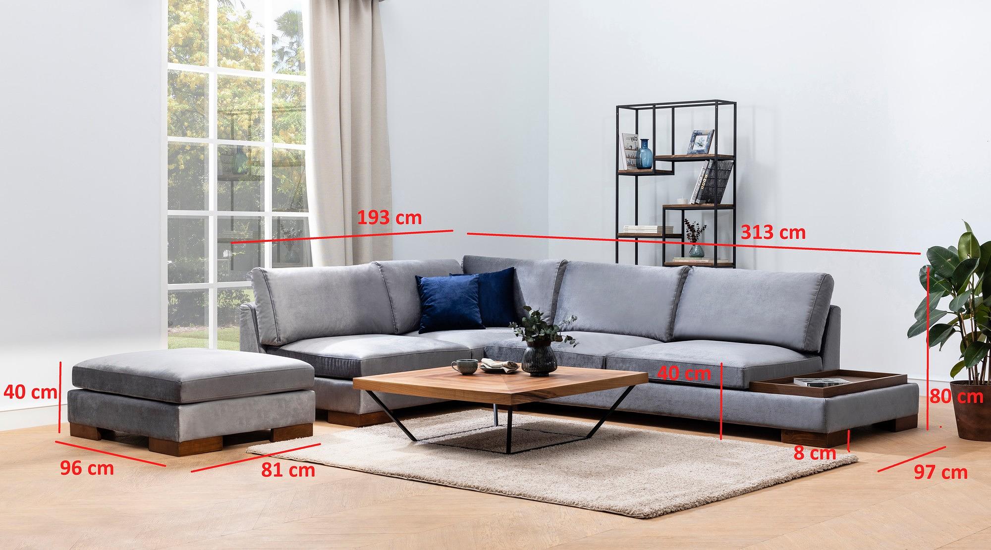 Tulip Corner Sofa Left with Ottoman Dark Grey 4