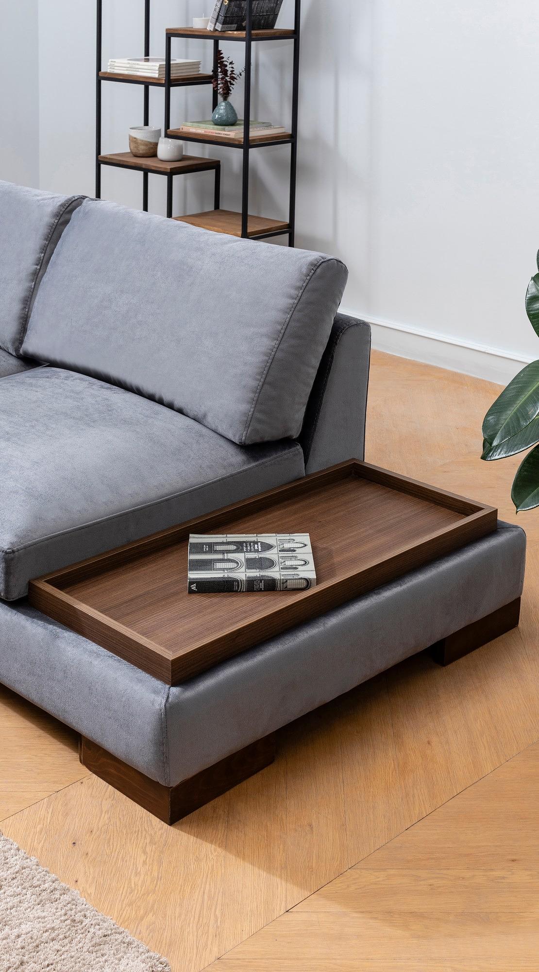 Tulip Corner Sofa Left with Ottoman Dark Grey 3
