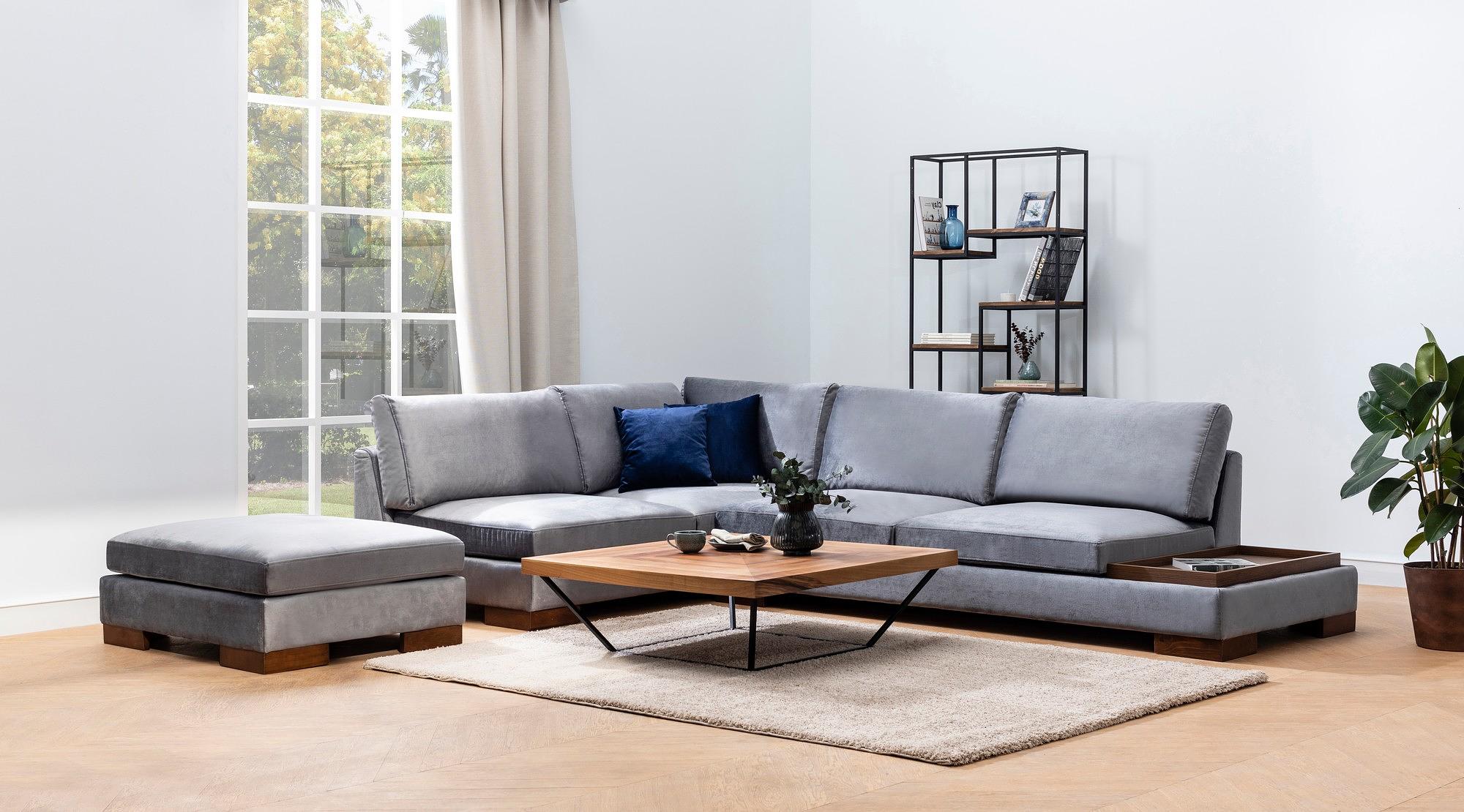 Tulip Corner Sofa Left with Ottoman Dark Grey 1