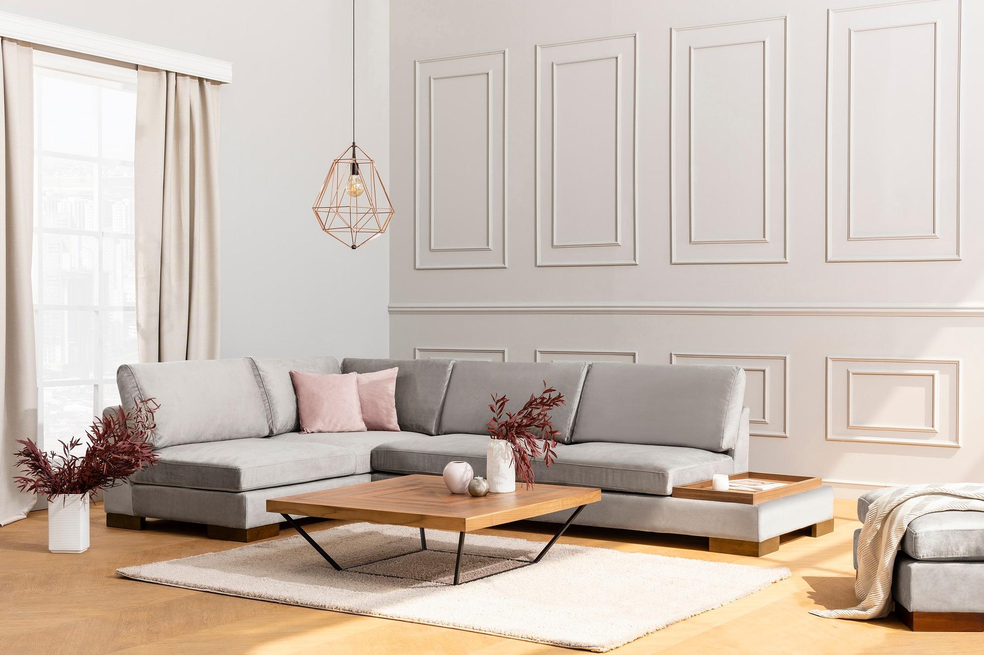 Tulip Corner Sofa Left with Footstool Light Grey 0
