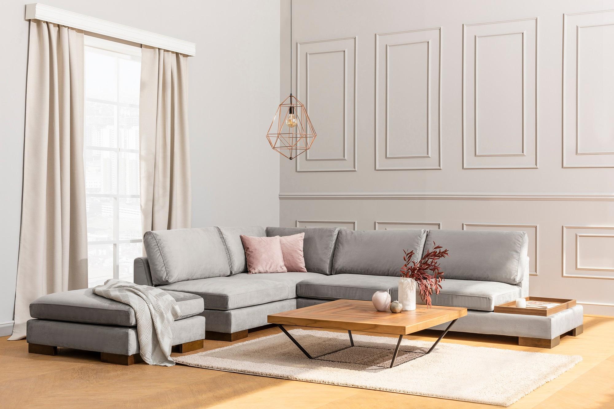 Tulip Corner Sofa Left with Footstool Light Grey 4