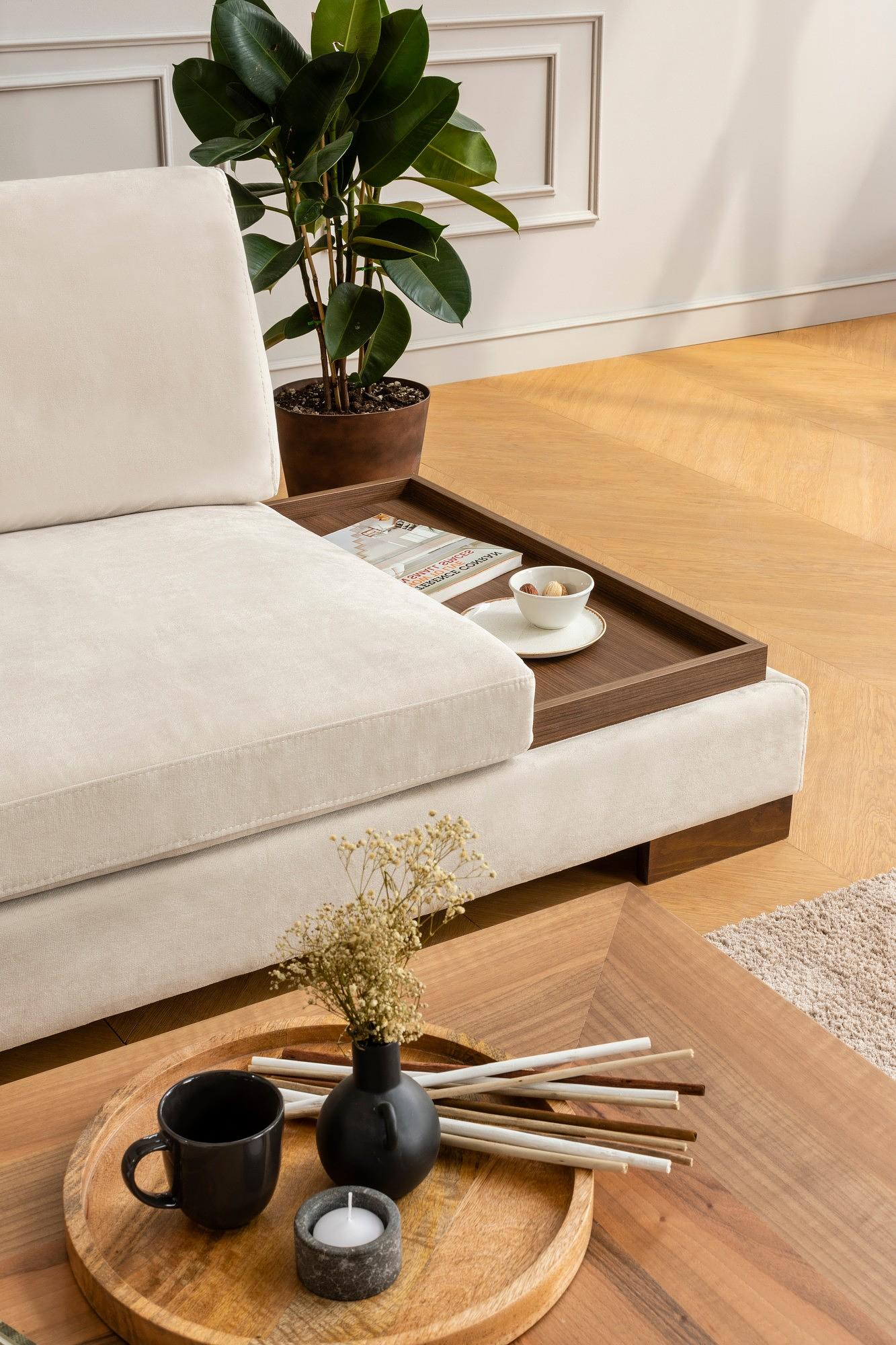 Tulip corner sofa left with ottoman beige 4