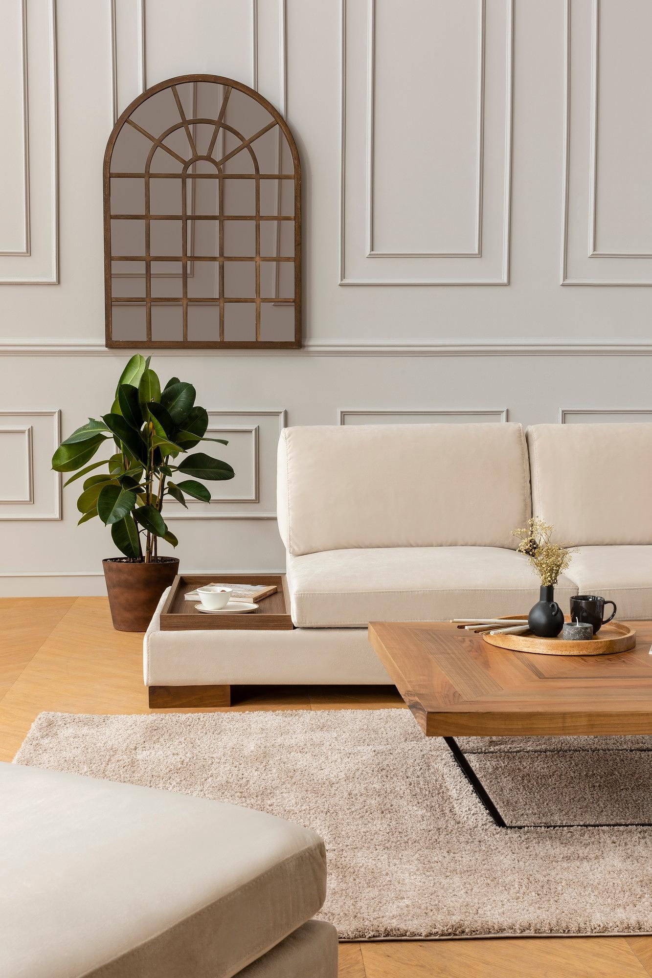 Tulip Corner Sofa Right with Ottoman Beige 5