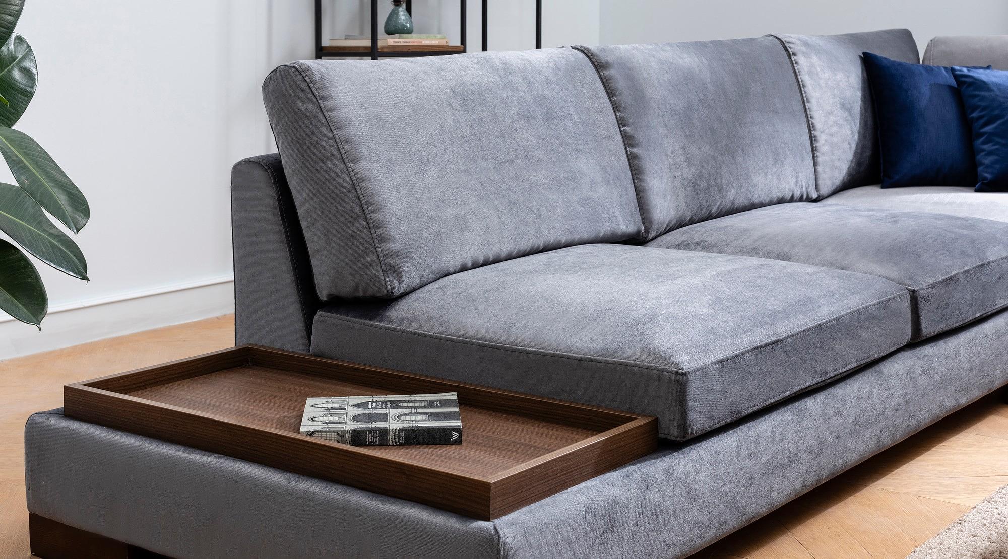 Tulip Corner Sofa Right with Ottoman Dark Grey 2