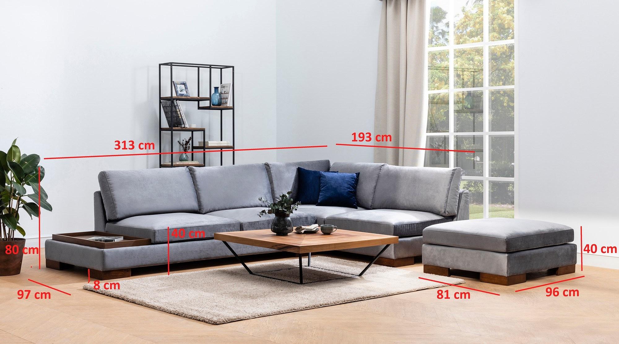 Tulip Corner Sofa Right with Ottoman Dark Grey 9