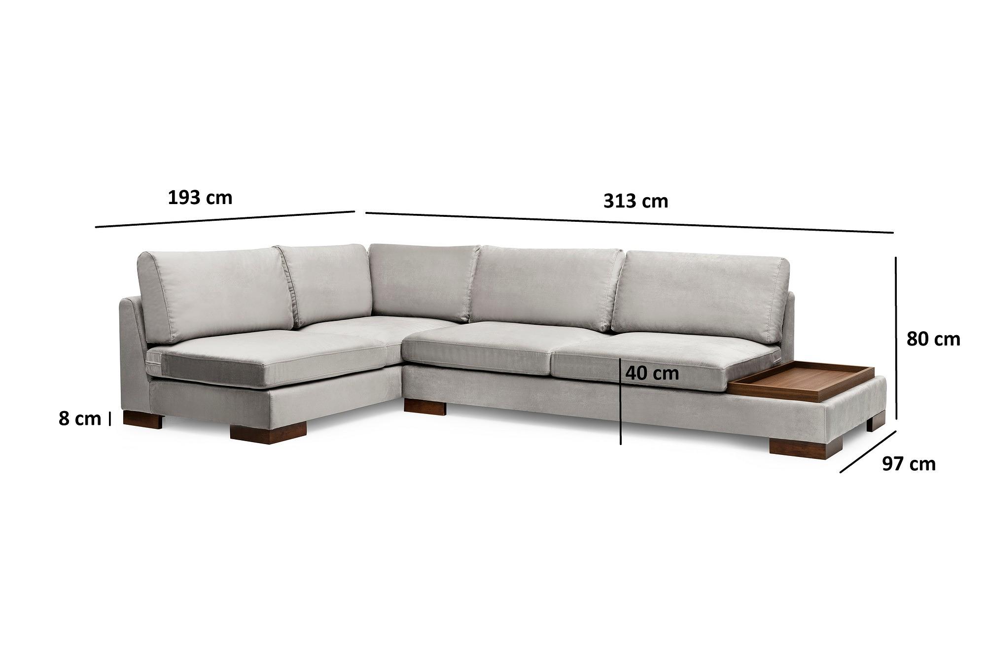 Tulip Corner Sofa Left with Footstool Light Grey 7