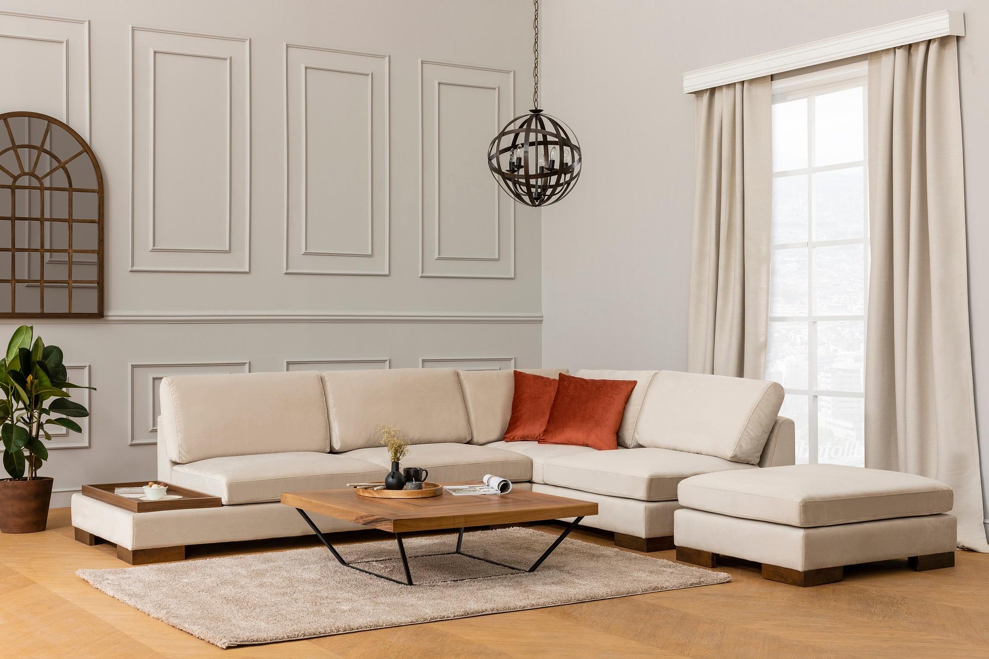 Tulip Corner Sofa Right with Ottoman Beige 0
