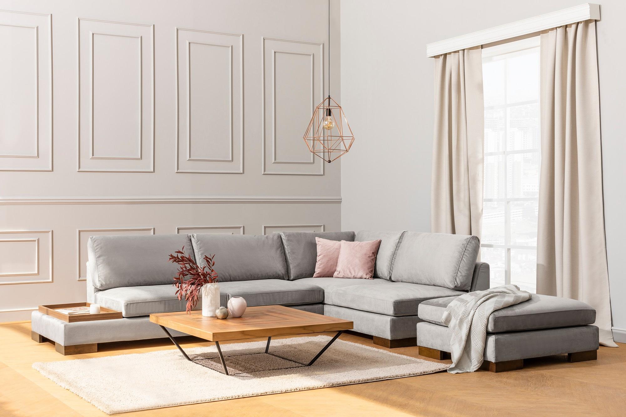 Tulip Corner Sofa Right with Footstool Light Grey 1