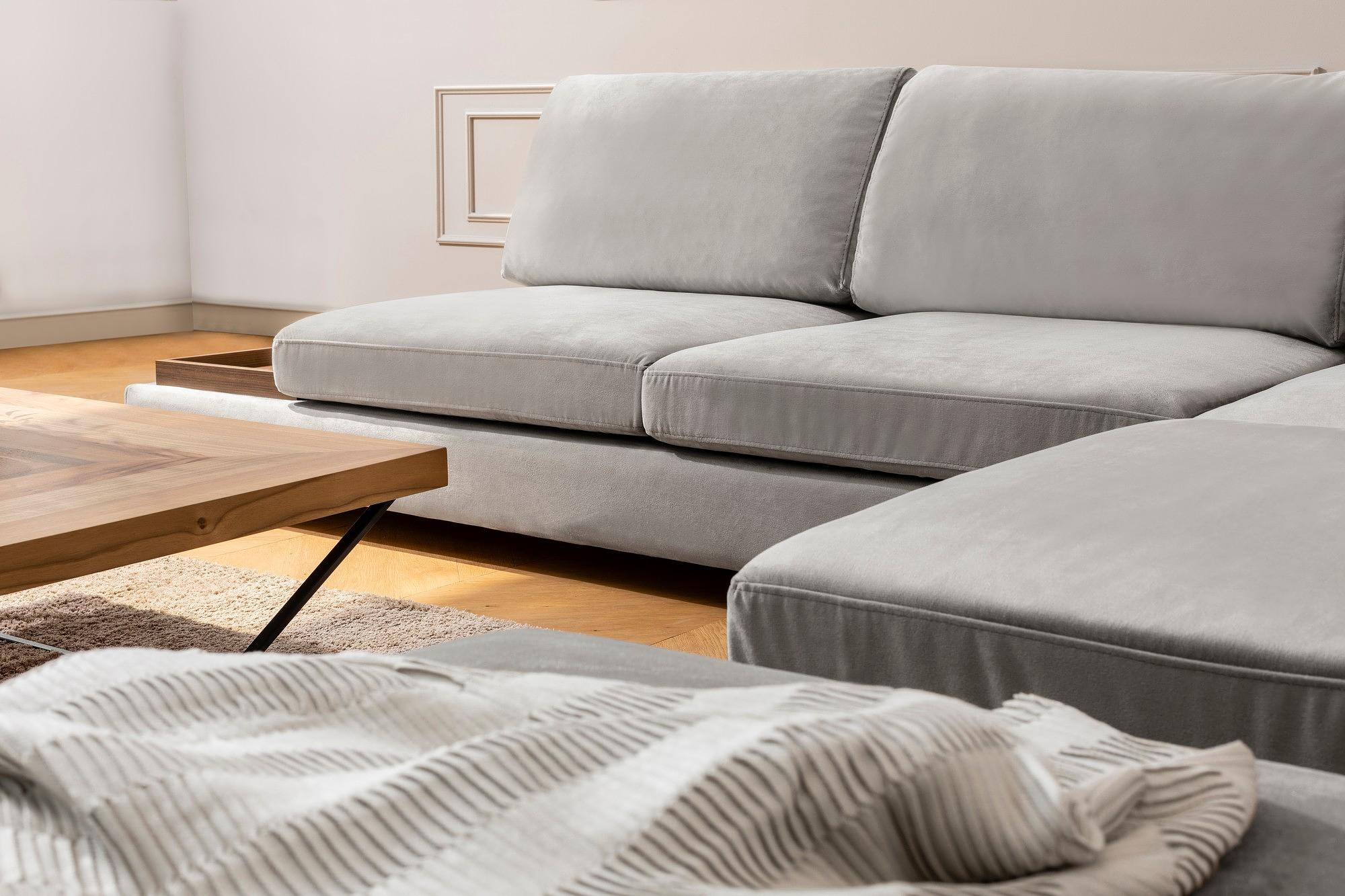 Tulip Corner Sofa Right with Footstool Light Grey 2