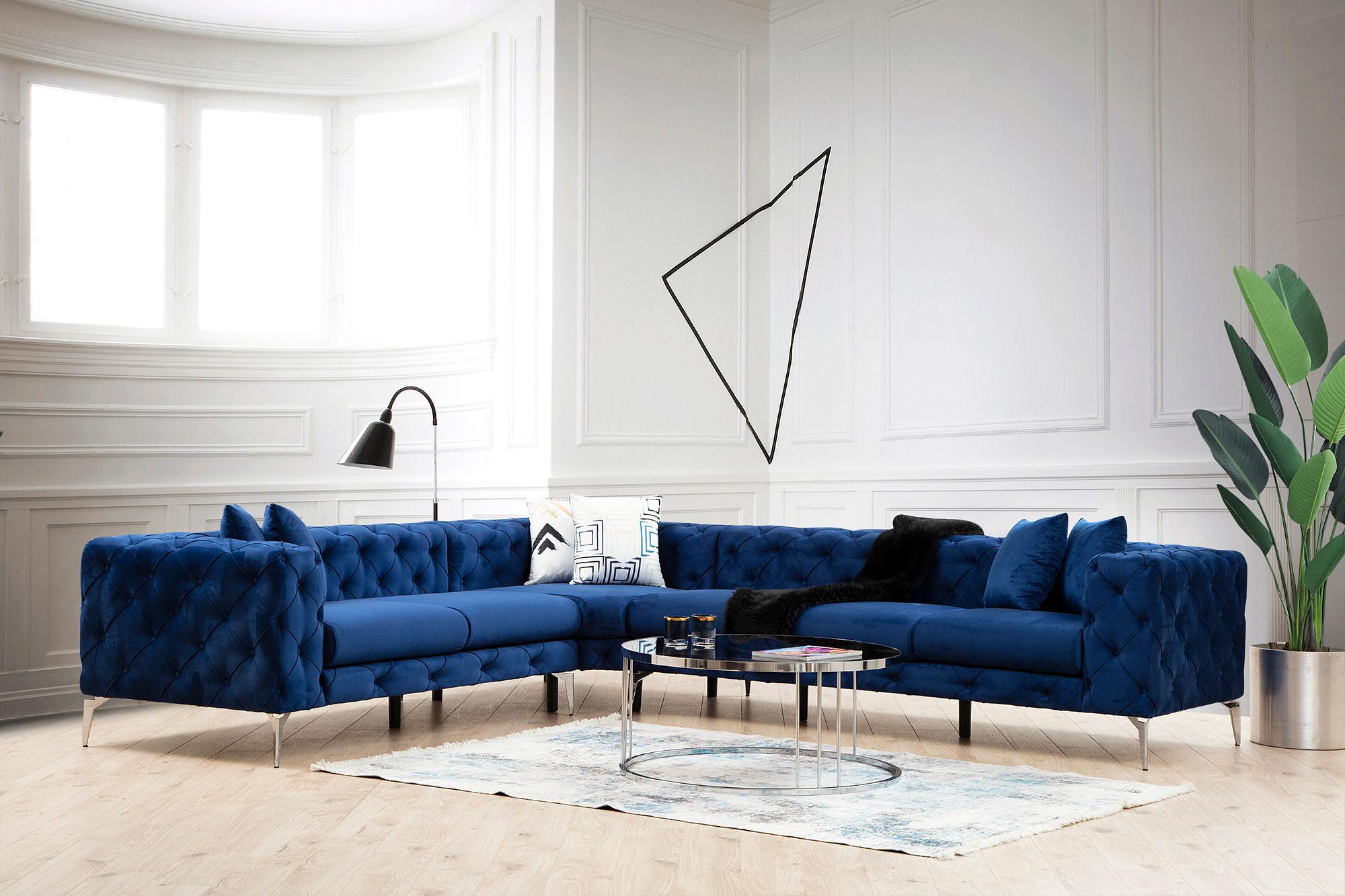 As corner sofa left navy blue 0