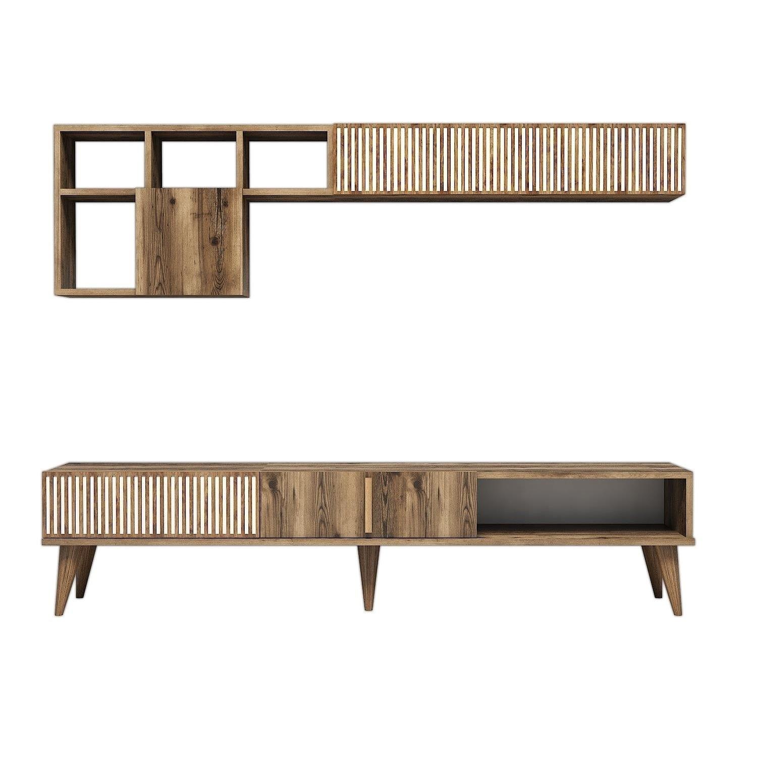 Milan lowboard with wall shelf walnut brown 5