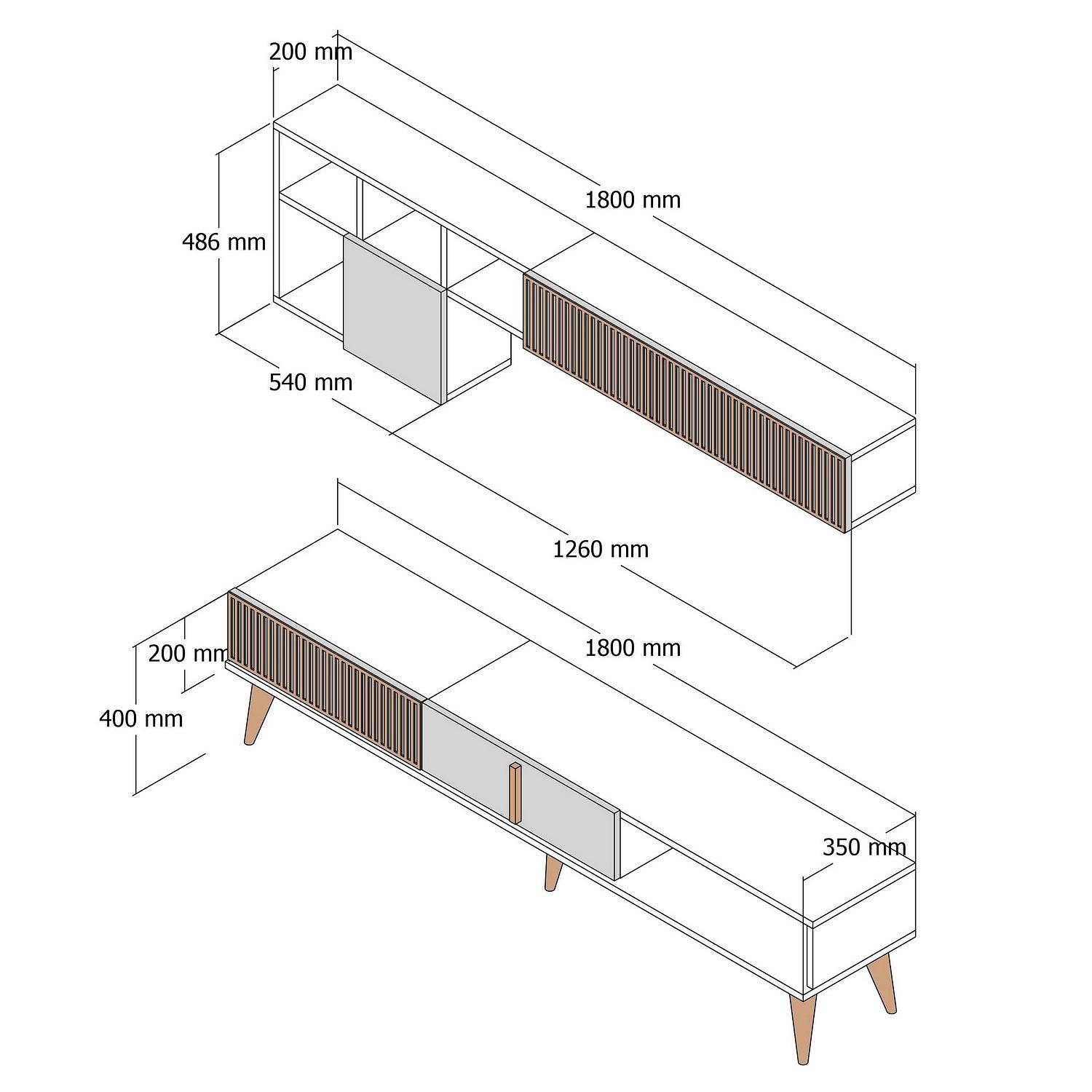 Milan lowboard with wall shelf walnut brown cream 5