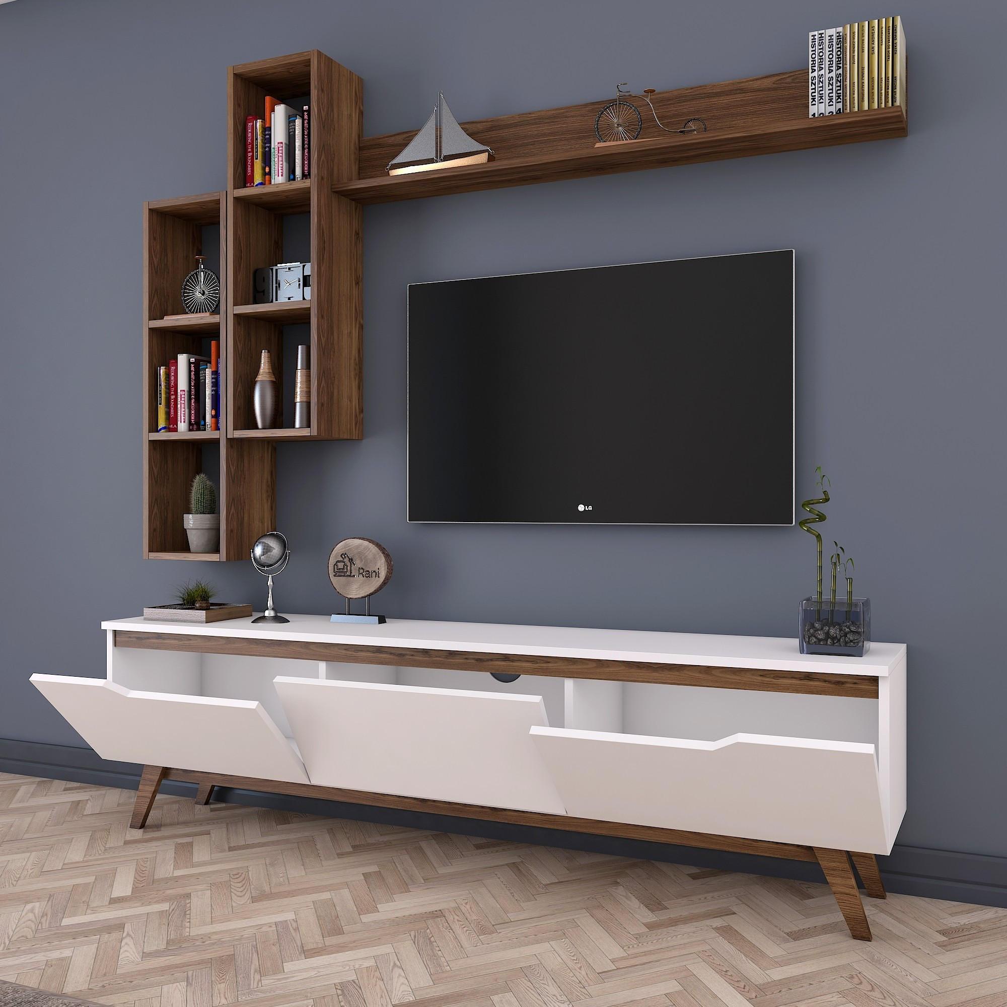 Lowboard with wall shelf White 3
