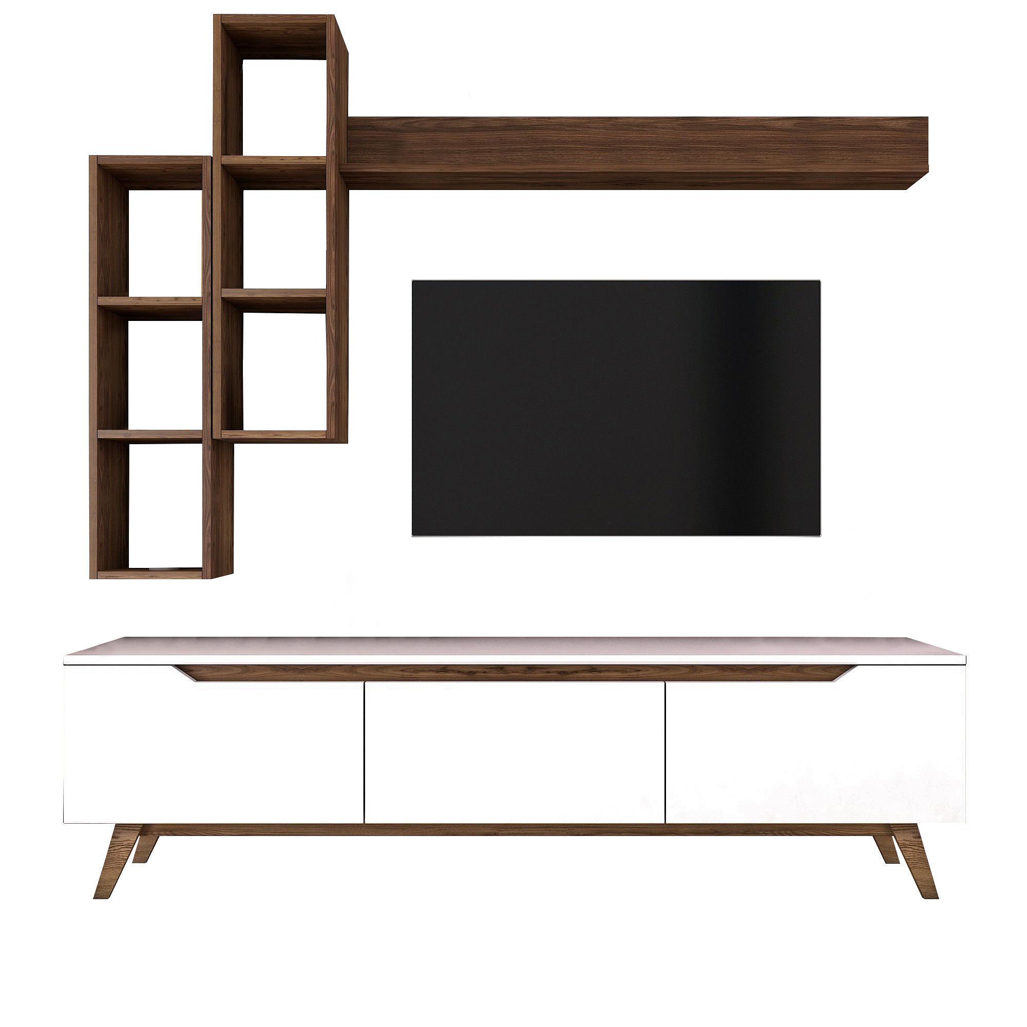 Lowboard with wall shelf White 4