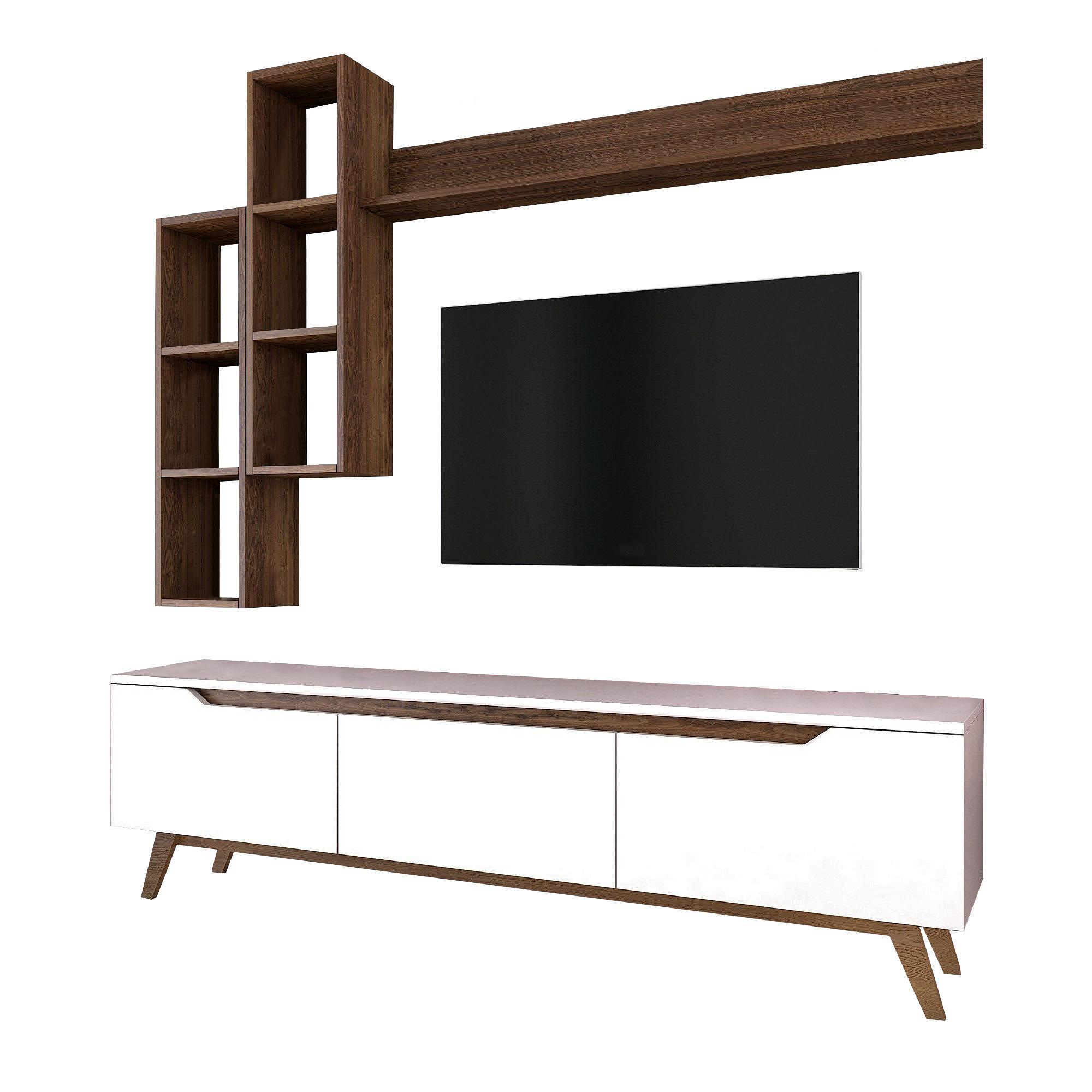 Lowboard with wall shelf White 5