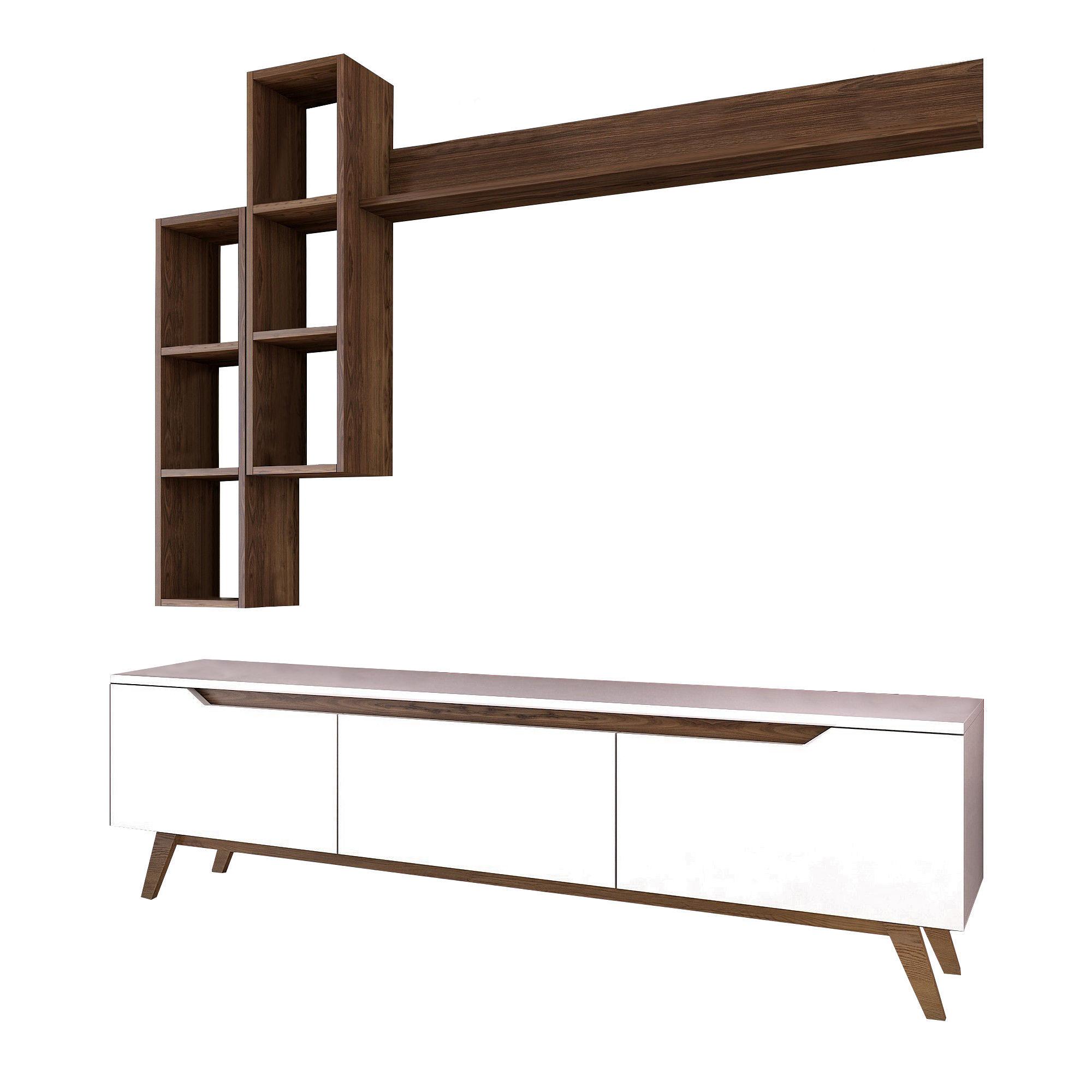 Lowboard with wall shelf White 8