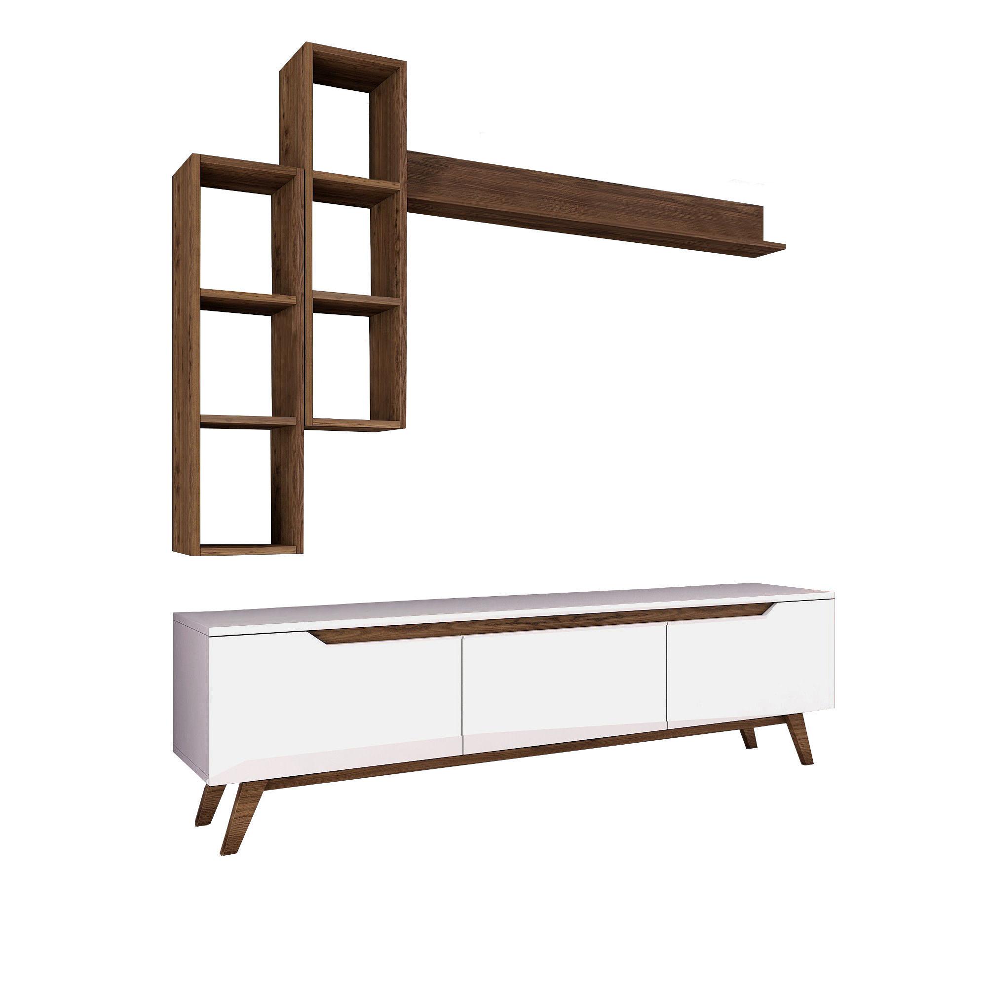 Lowboard with wall shelf White 9