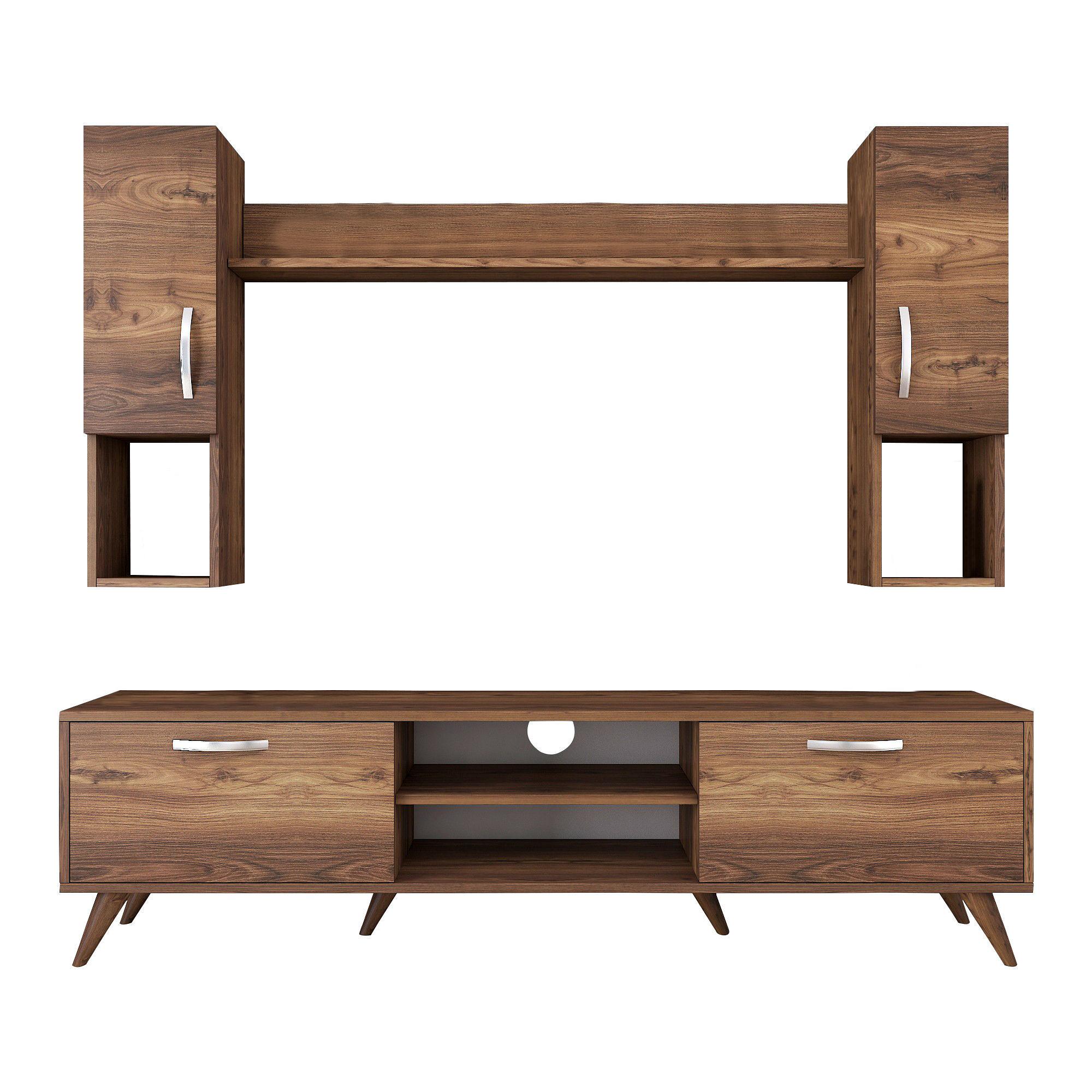 Lowboard with wall shelf with doors walnut brown 7