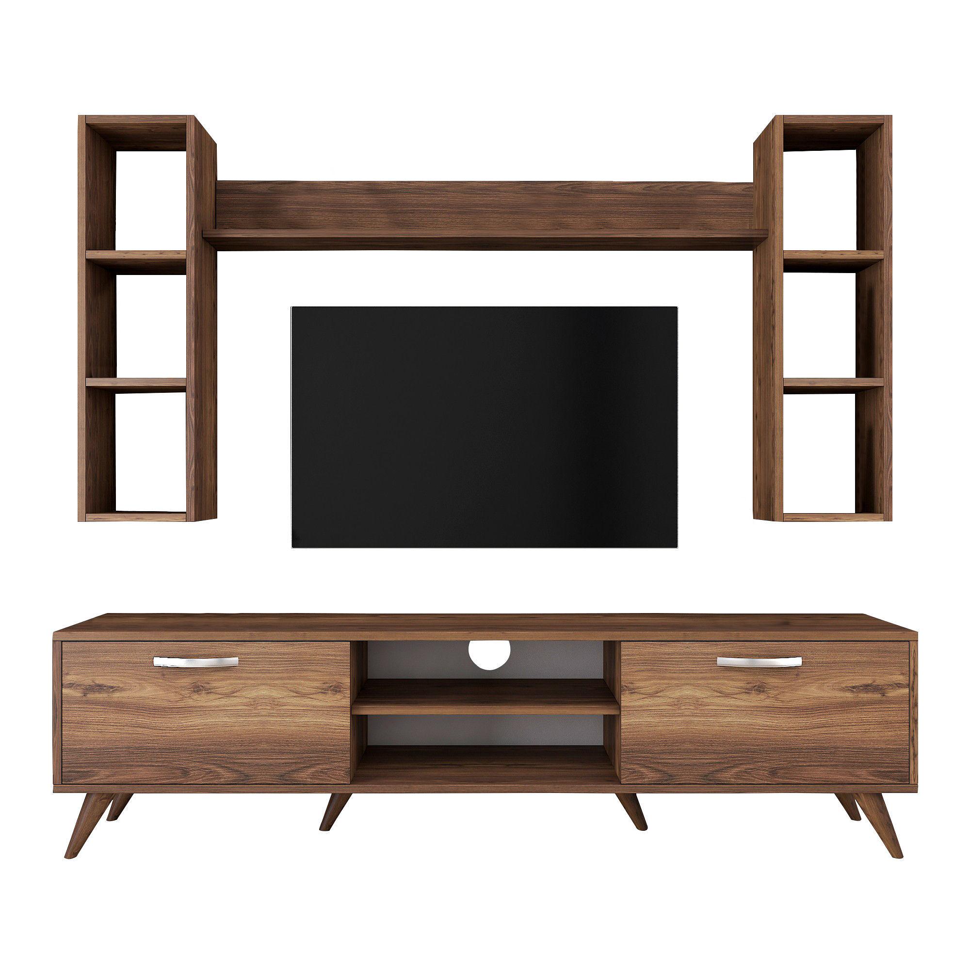 Lowboard with wall shelf walnut brown 4