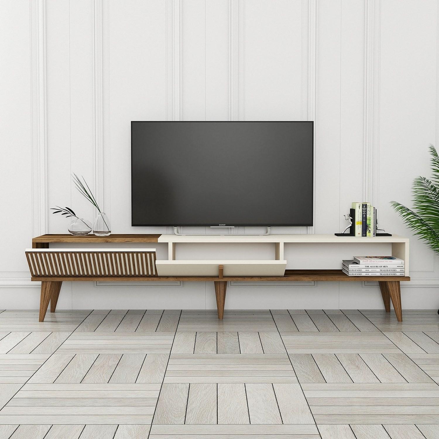 Milan TV stand walnut brown cream 3