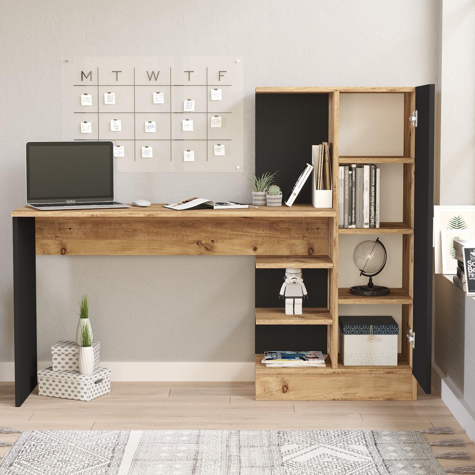 Desk with cabinet Brown Black 3