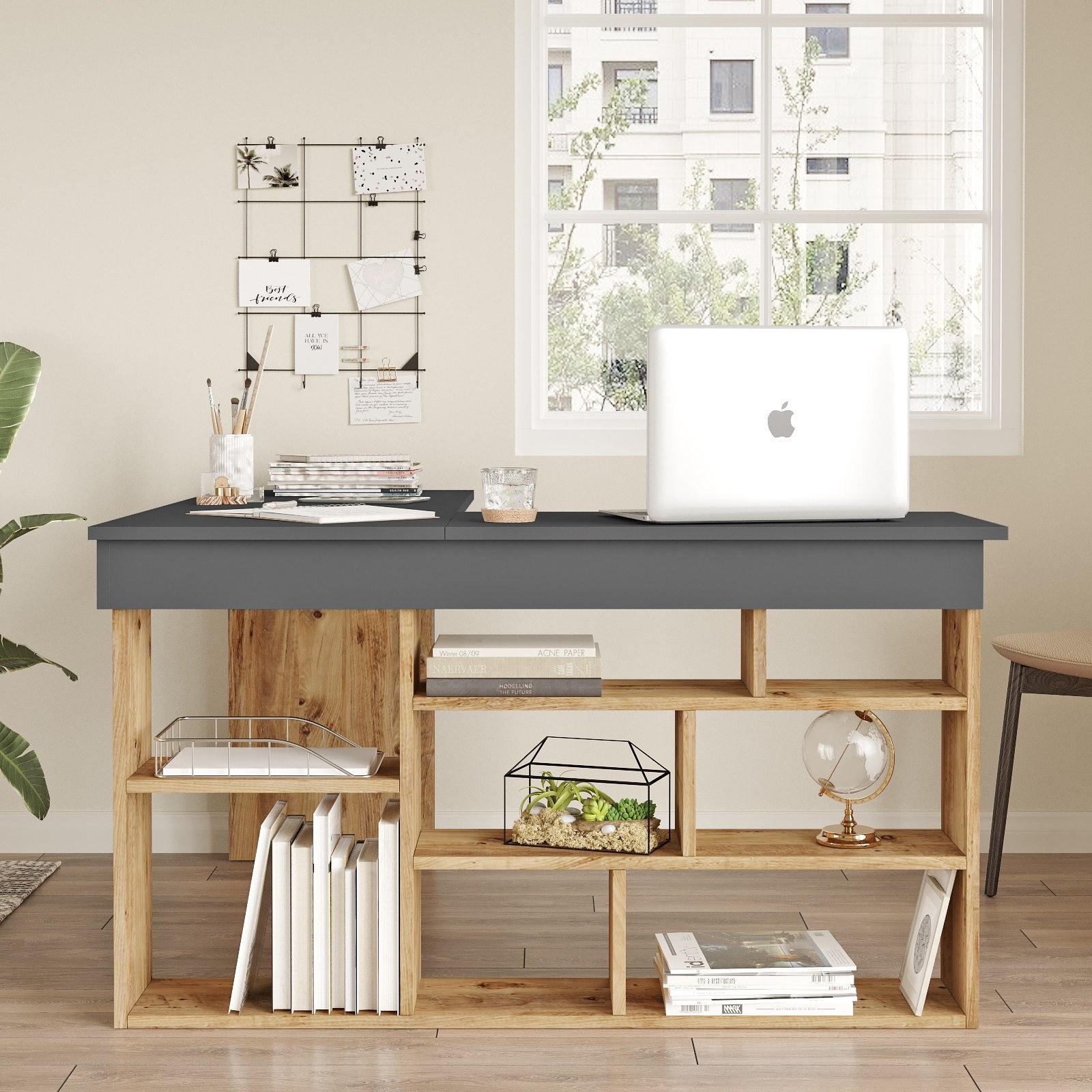 Corner desk with shelf Brown Black 1