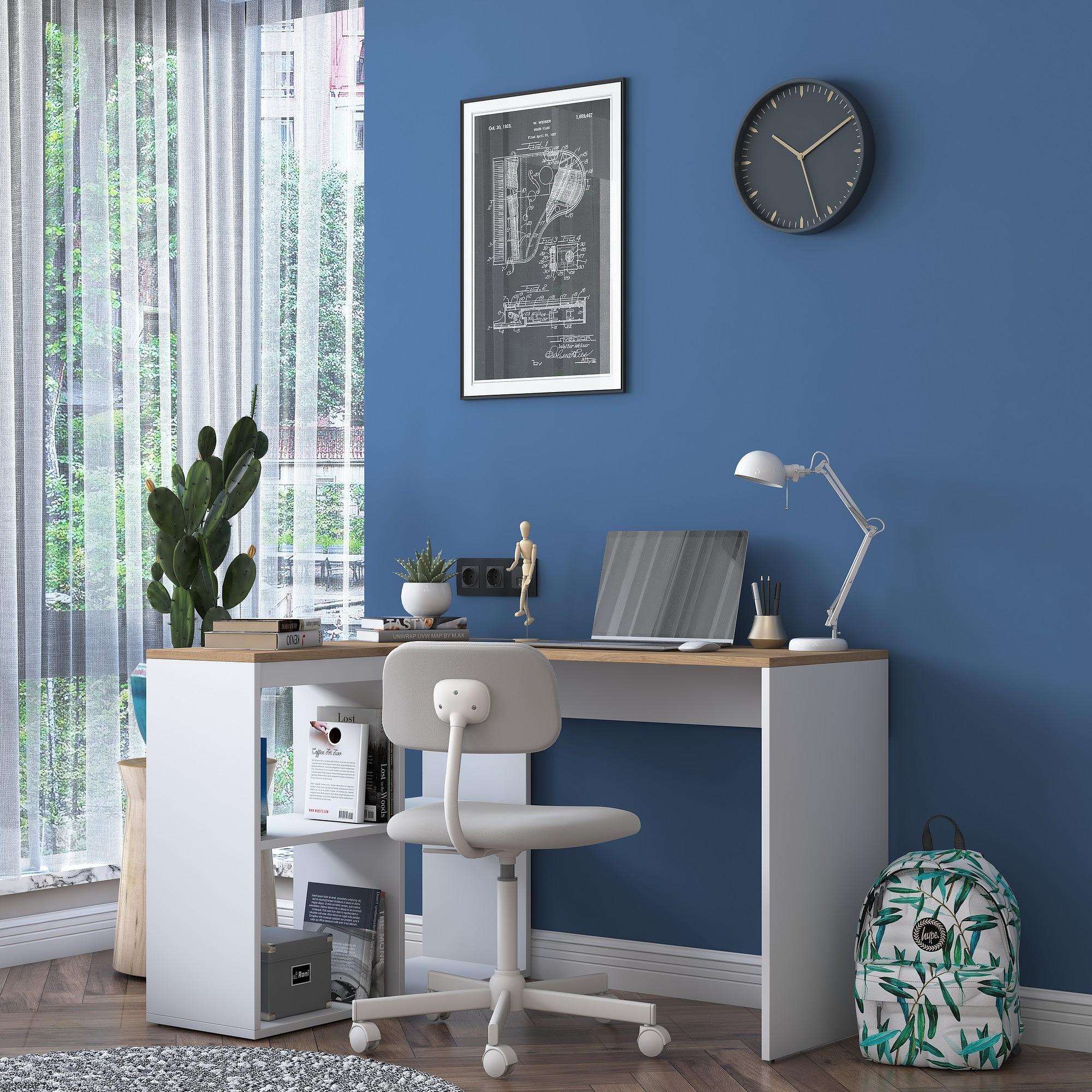 Corner desk with storage White Brown 1