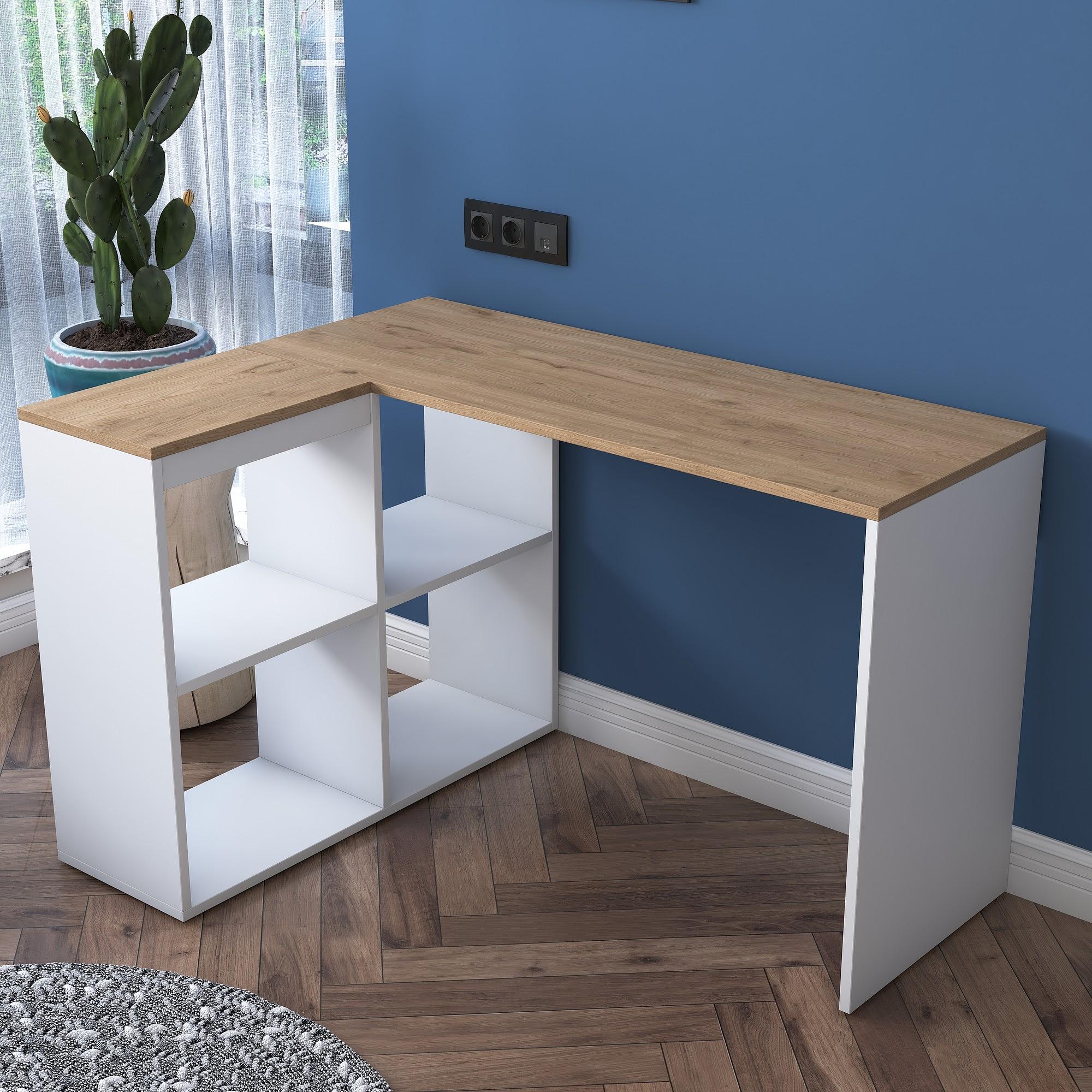 Corner desk with storage White Brown 5