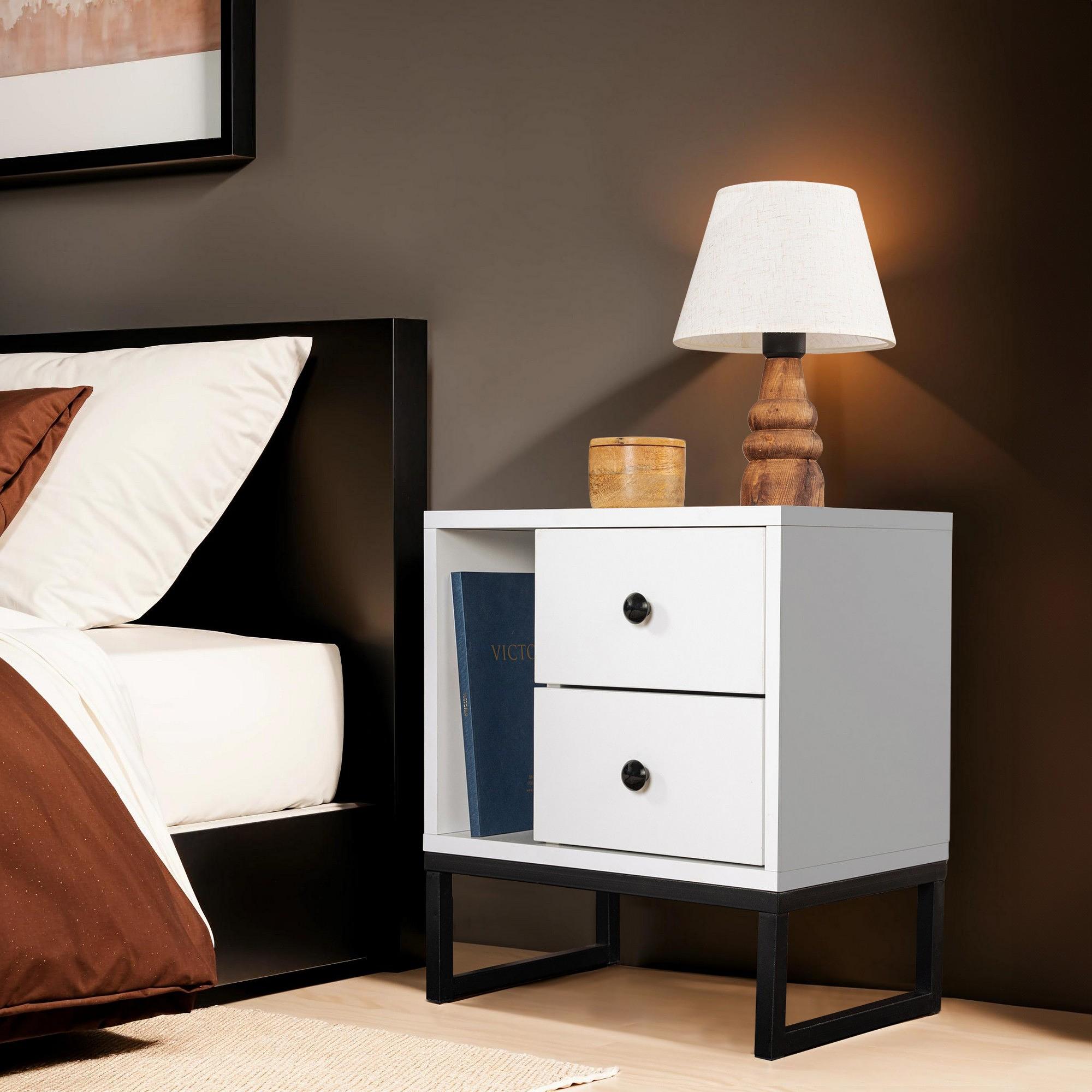 Glimmer Nightstand White with black legs 1