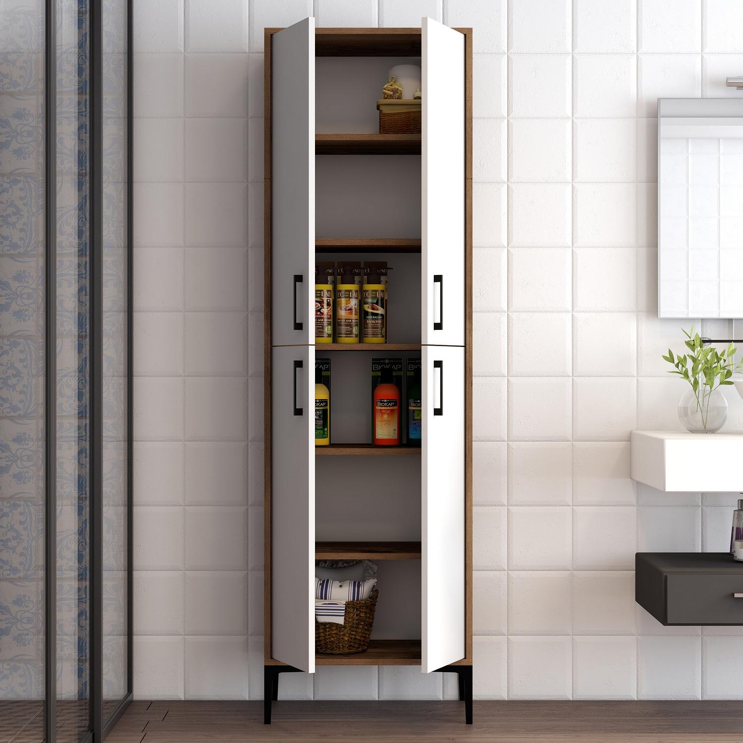 Benta Cabinet Walnut Brown White 3