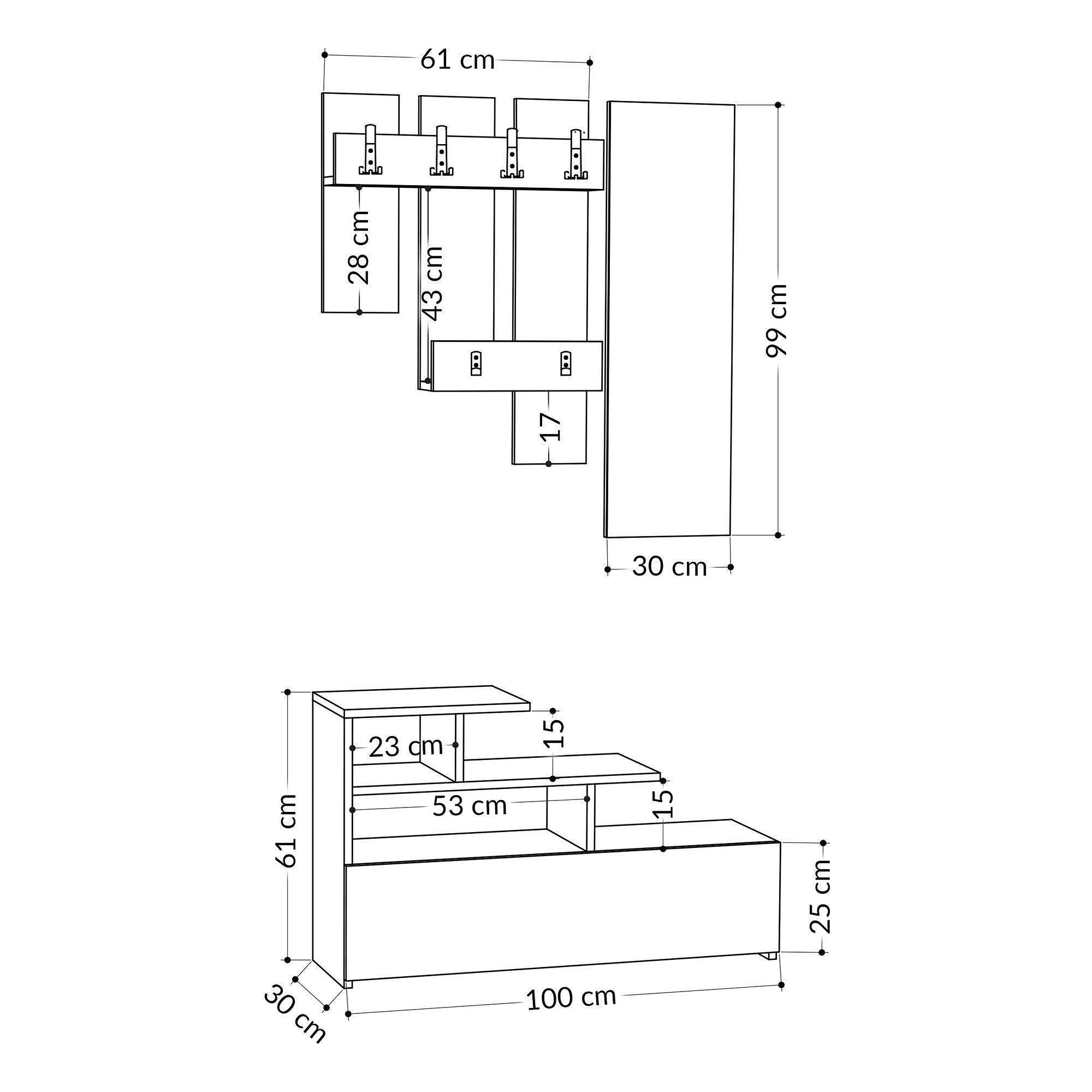 Vestibule coat rack with shoe cabinet 100cm x 61cm 3