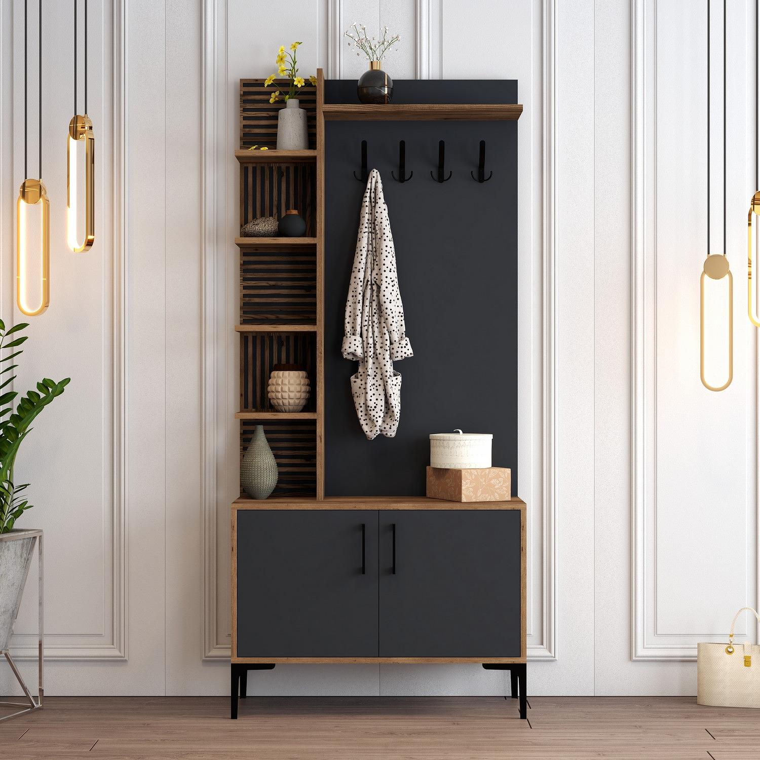 Vienna Wardrobe Walnut Brown Anthracite 90cm x 200cm 0