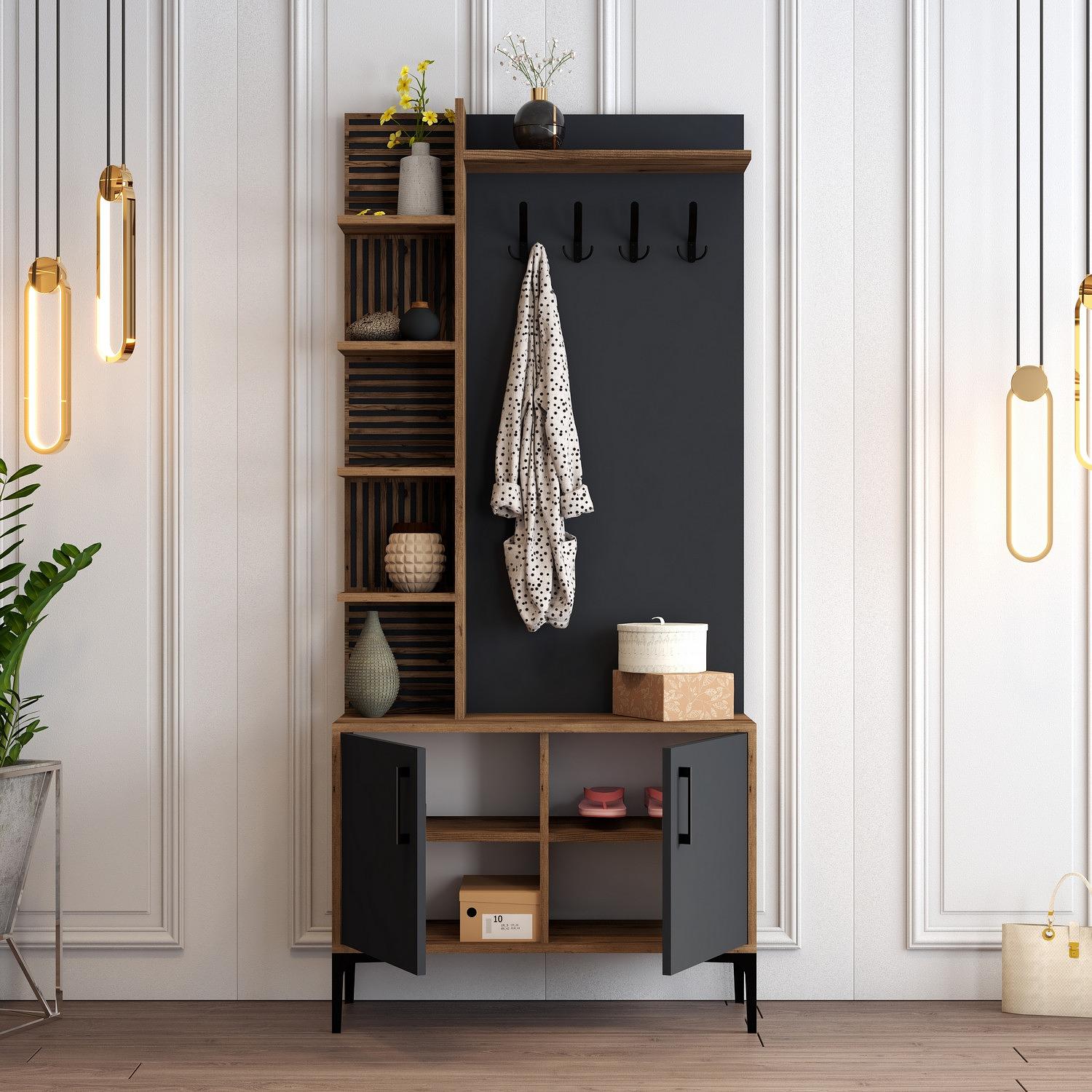 Vienna Wardrobe Walnut Brown Anthracite 90cm x 200cm 2