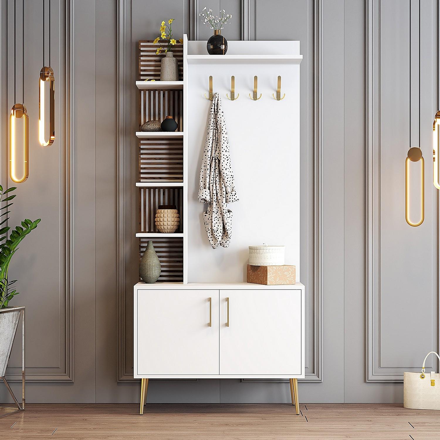 Vienna Wardrobe White with golden details 90cm x 200cm 0