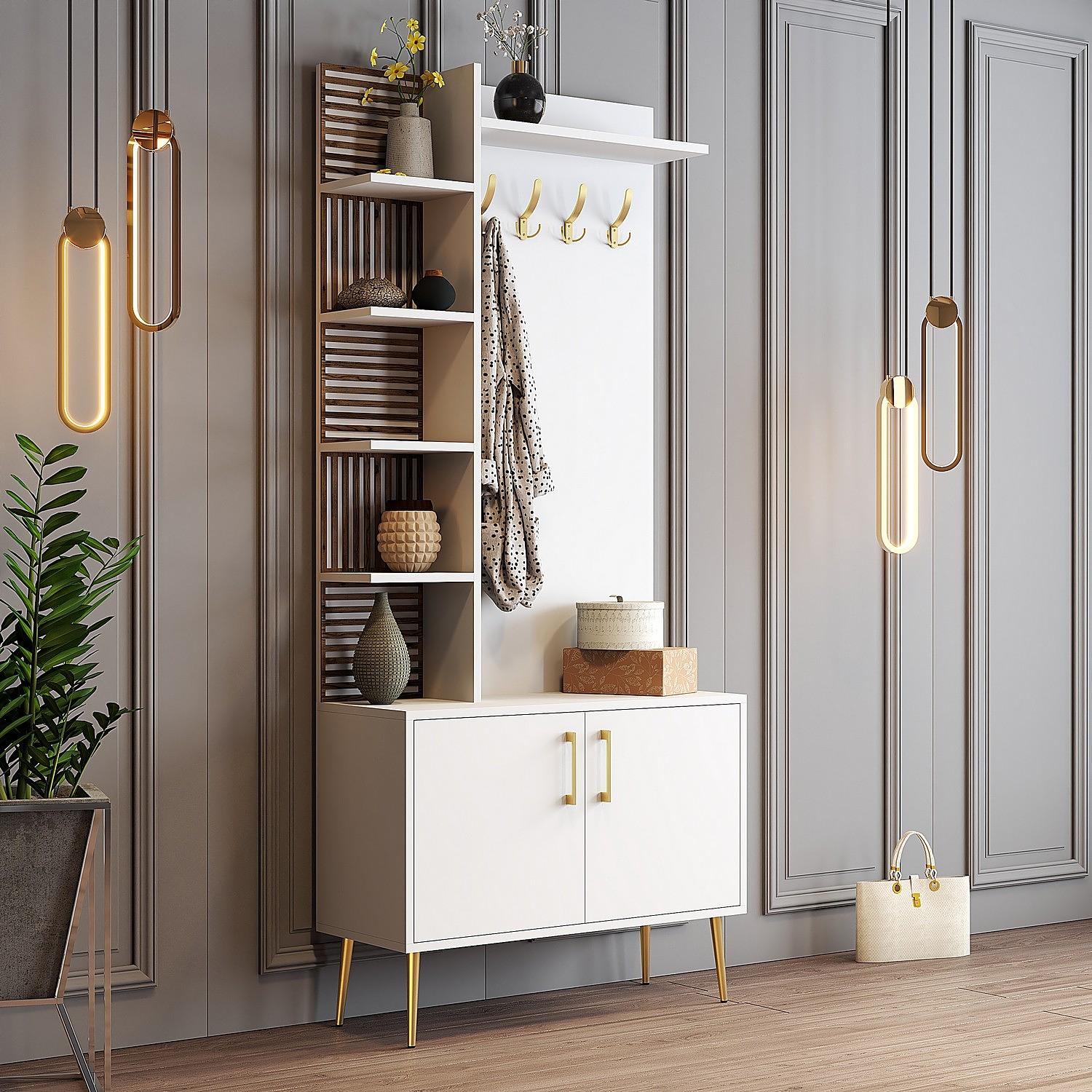 Vienna Wardrobe White with golden details 90cm x 200cm 2