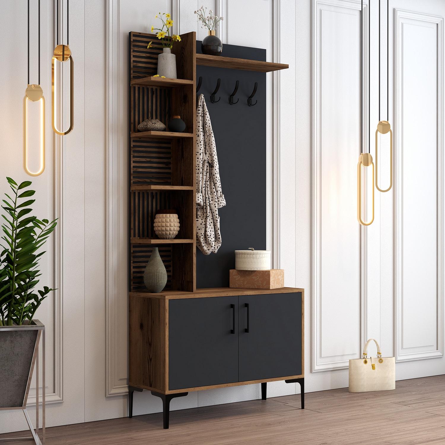 Vienna Wardrobe Walnut Brown Anthracite 90cm x 200cm 1