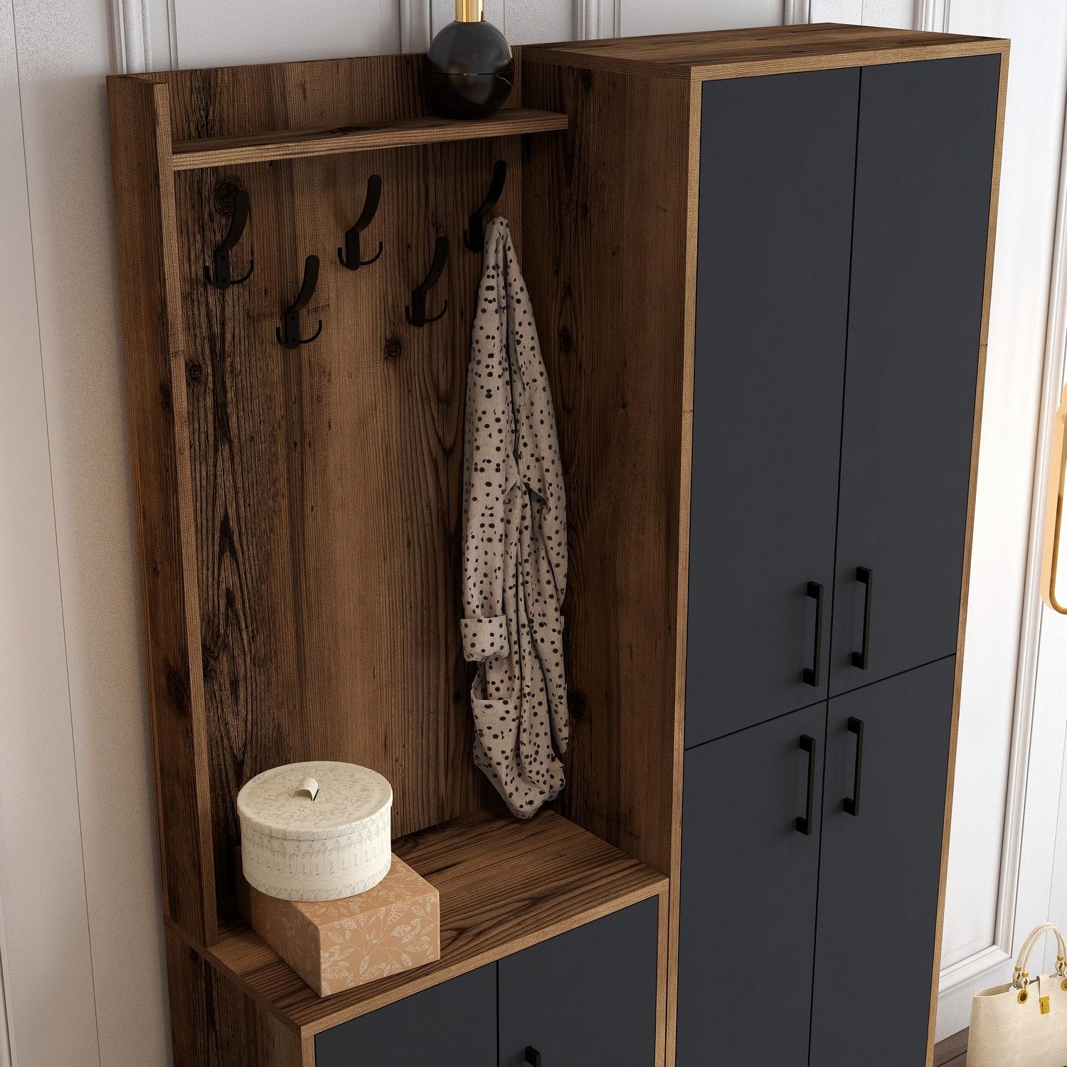Ana Wardrobe Walnut Brown Anthracite 120cm x 200cm 3