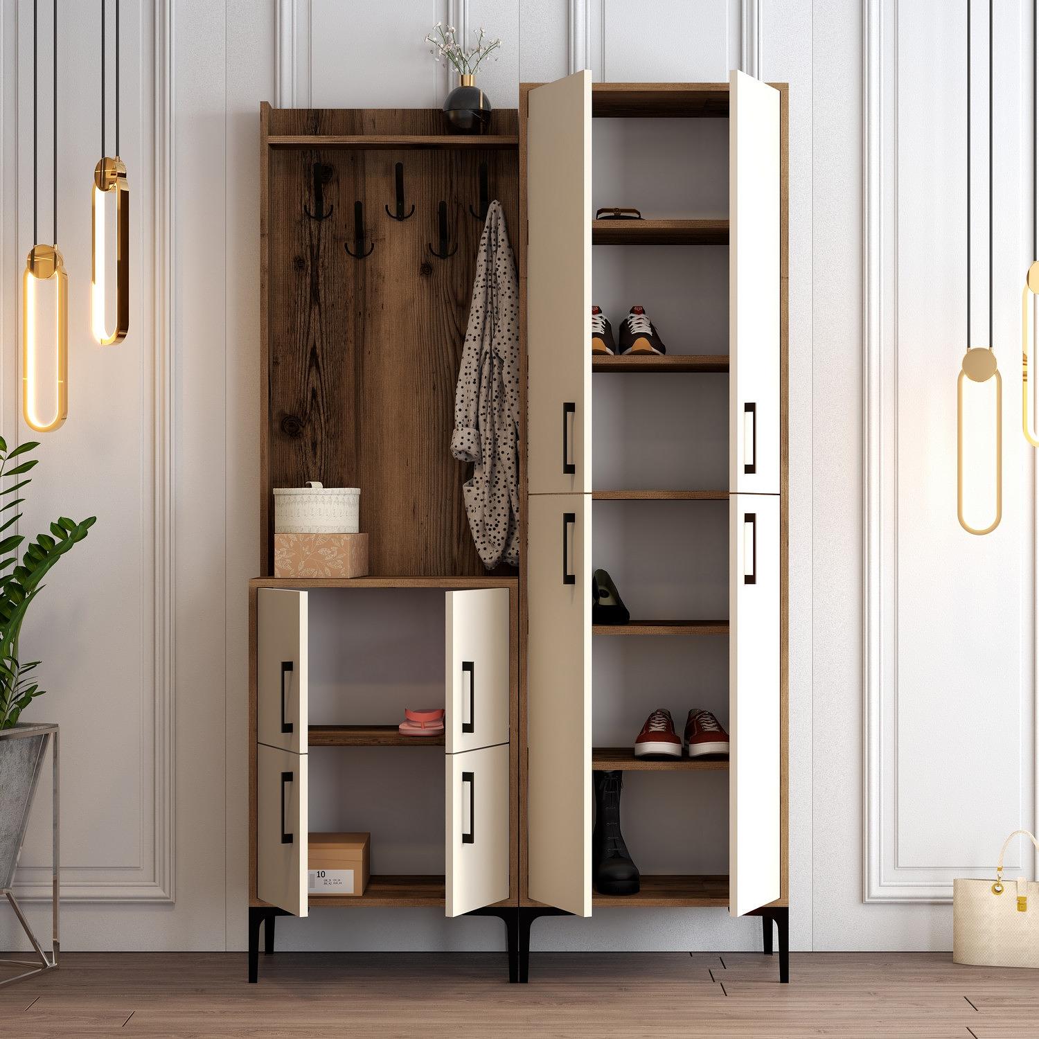 Ana Wardrobe Walnut Brown Cream 120cm x 200cm 2