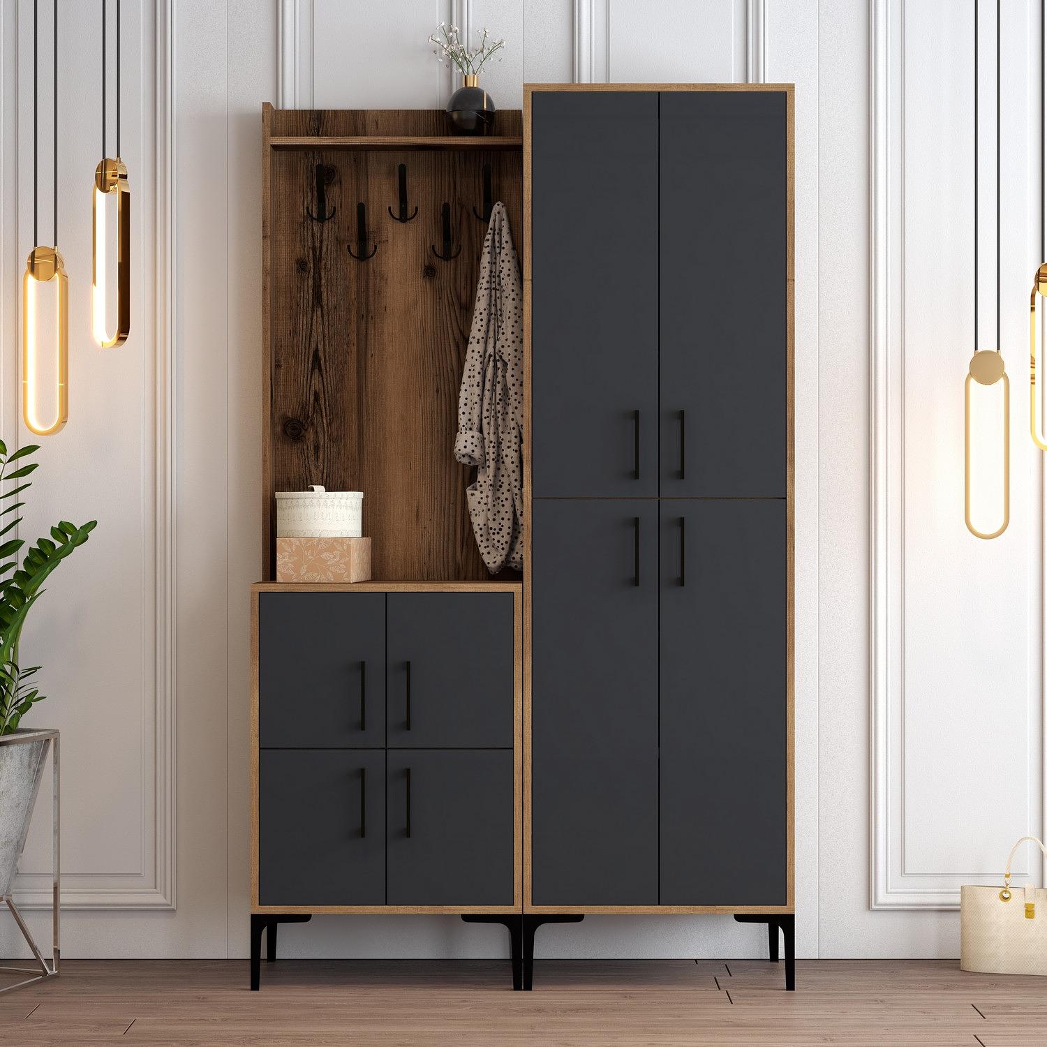 Ana Wardrobe Walnut Brown Anthracite 120cm x 200cm 0