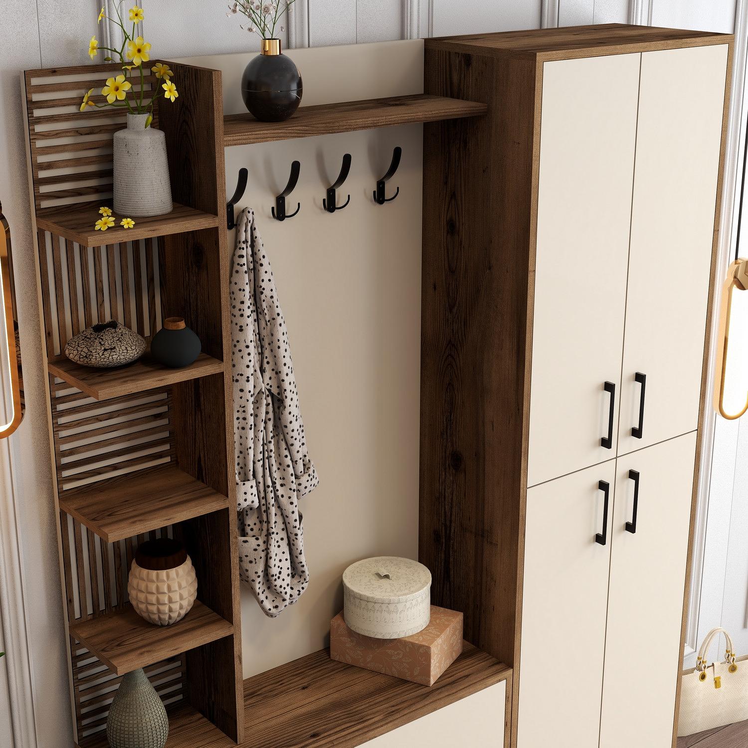 Walnut Brown Wardrobe Cream 150cm x 200cm 4