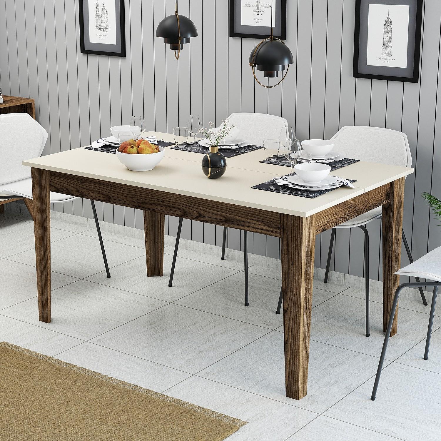 Milan Dining Table Walnut Brown Cream 145cm x 75cm 0