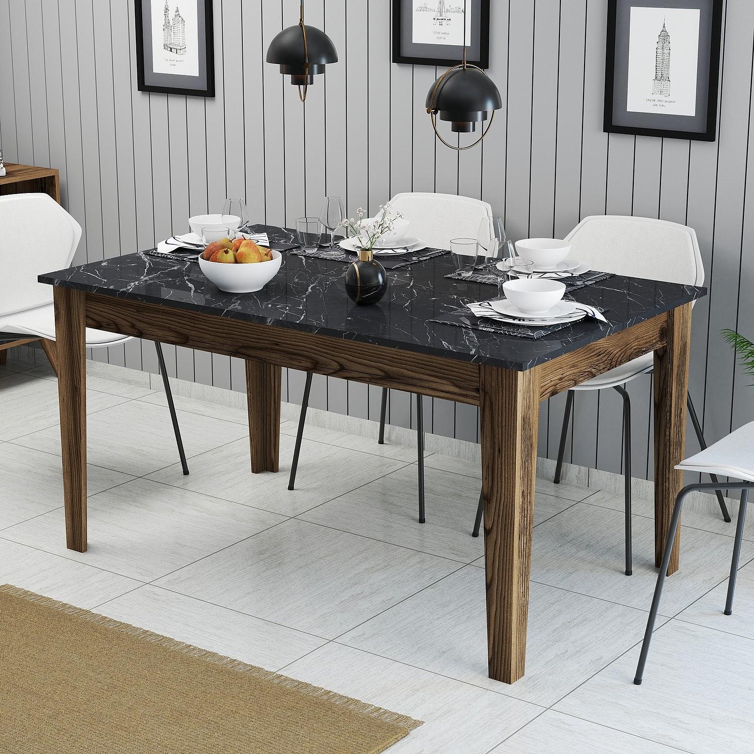 Milan Dining Table Walnut Brown Black 145cm x 75cm 0