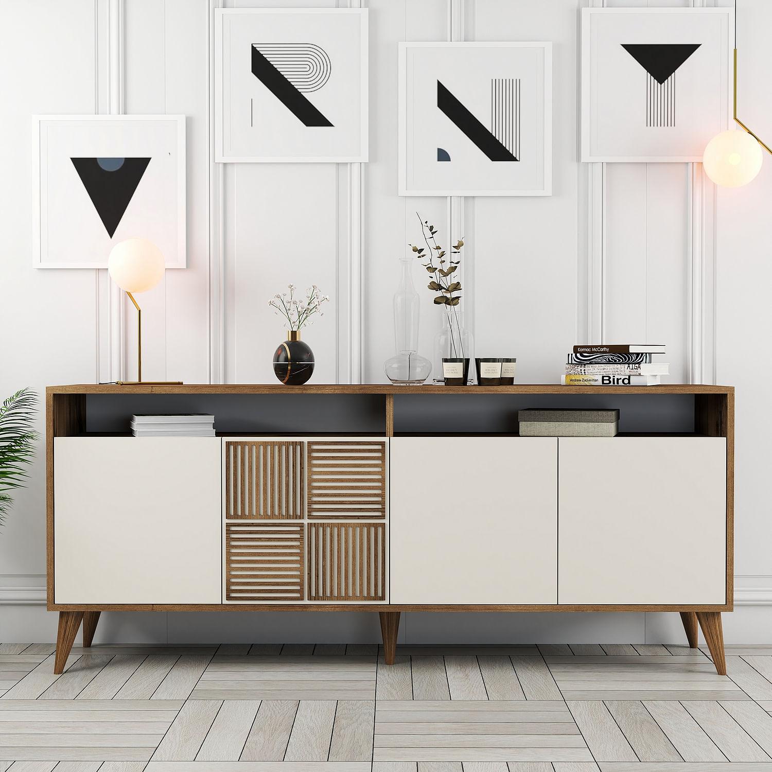 Milan Sideboard Walnut Brown Cream 180cm 0