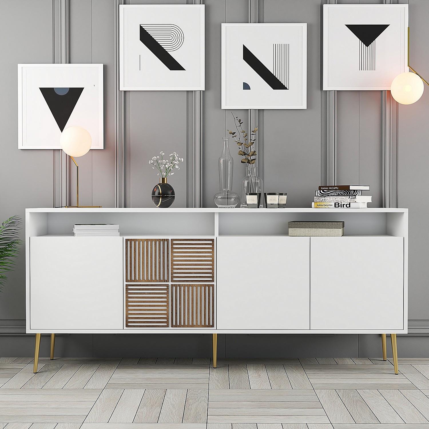 Milan Sideboard White with golden details 180cm 0