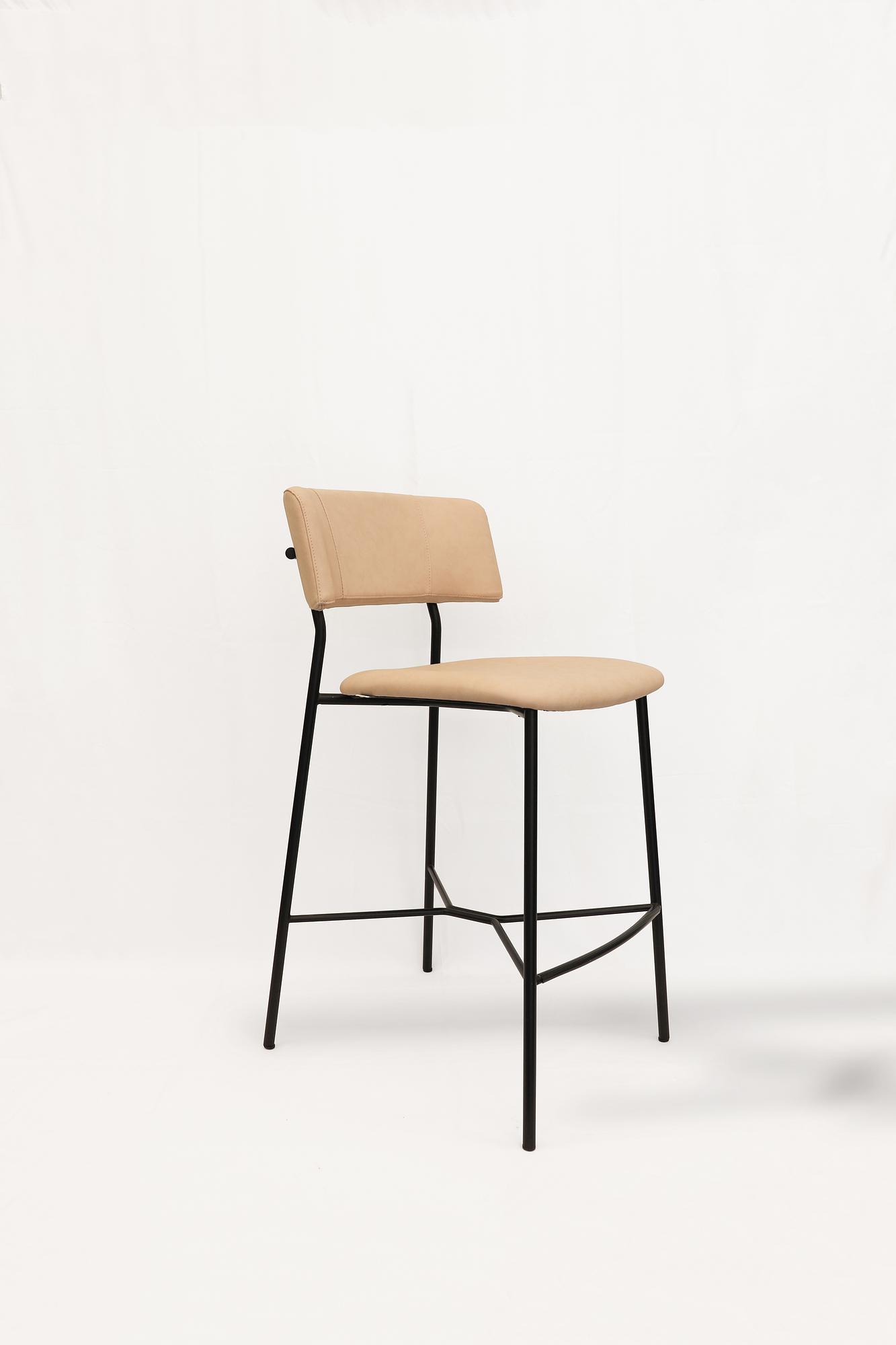 Marlen Bar Stool Faux Leather Metal Beige 0