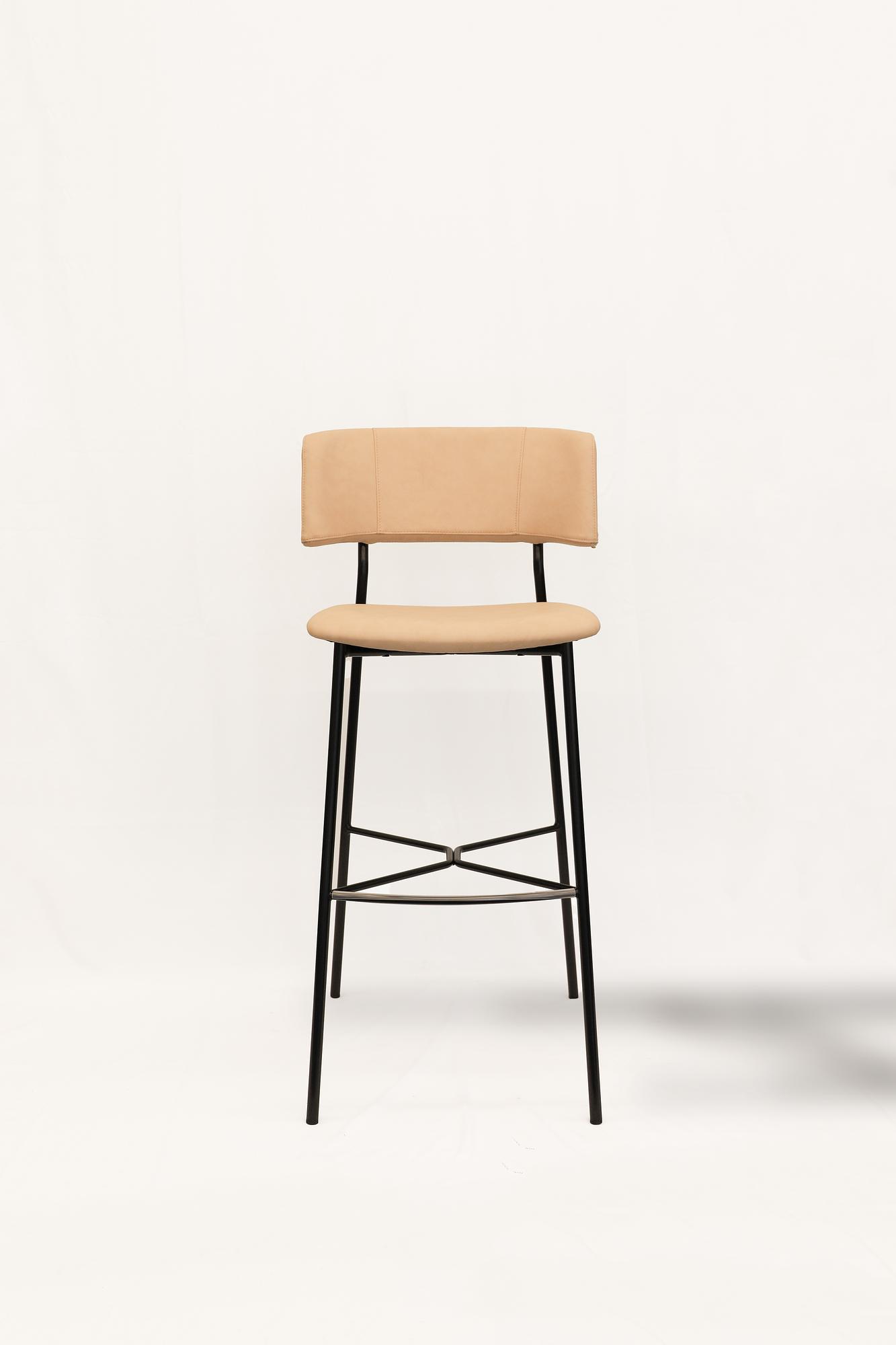 Marlen Stool Faux Leather Metal Beige 1