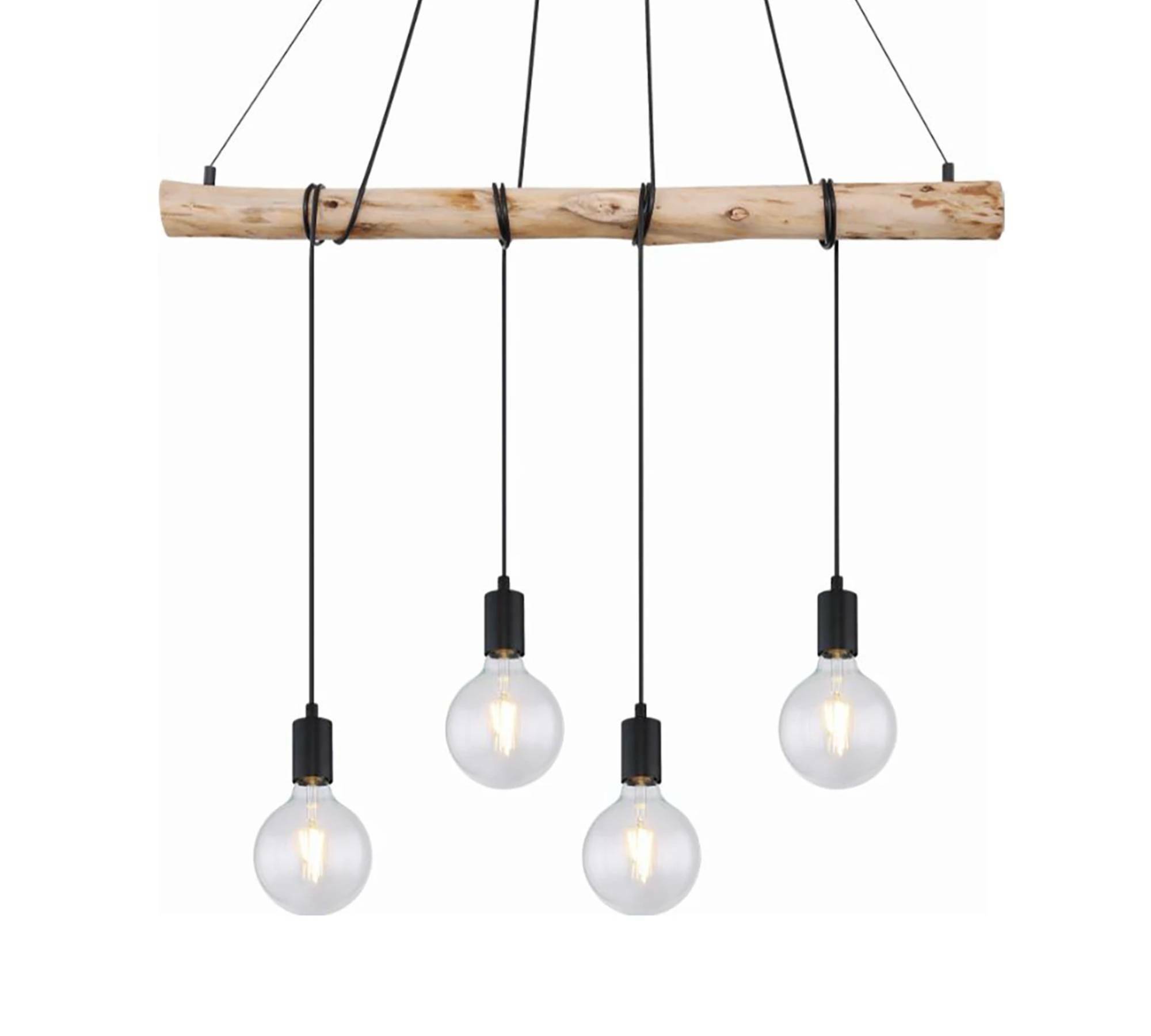 4-Flammige Pendelleuchte Eucalyptus Massivholz Eisen Schwarz 0